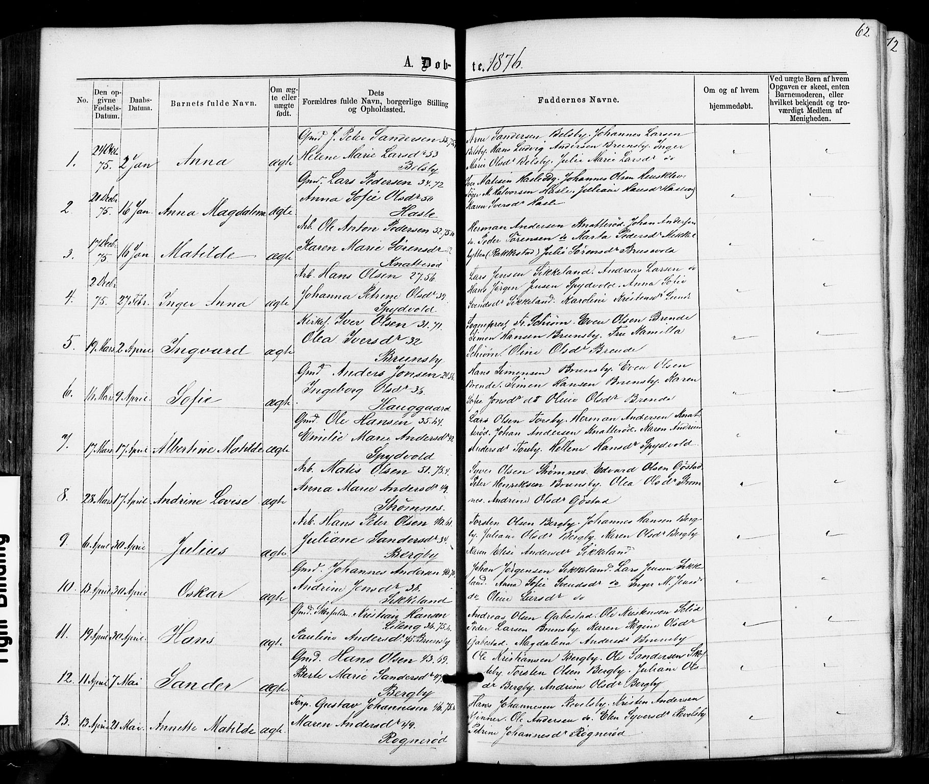 Varteig prestekontor Kirkebøker, SAO/A-10447a/F/Fa/L0001: Parish register (official) no. 1, 1861-1877, p. 62