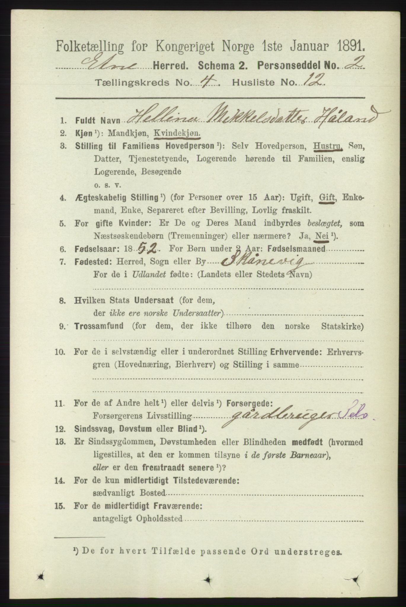 RA, 1891 census for 1211 Etne, 1891, p. 925