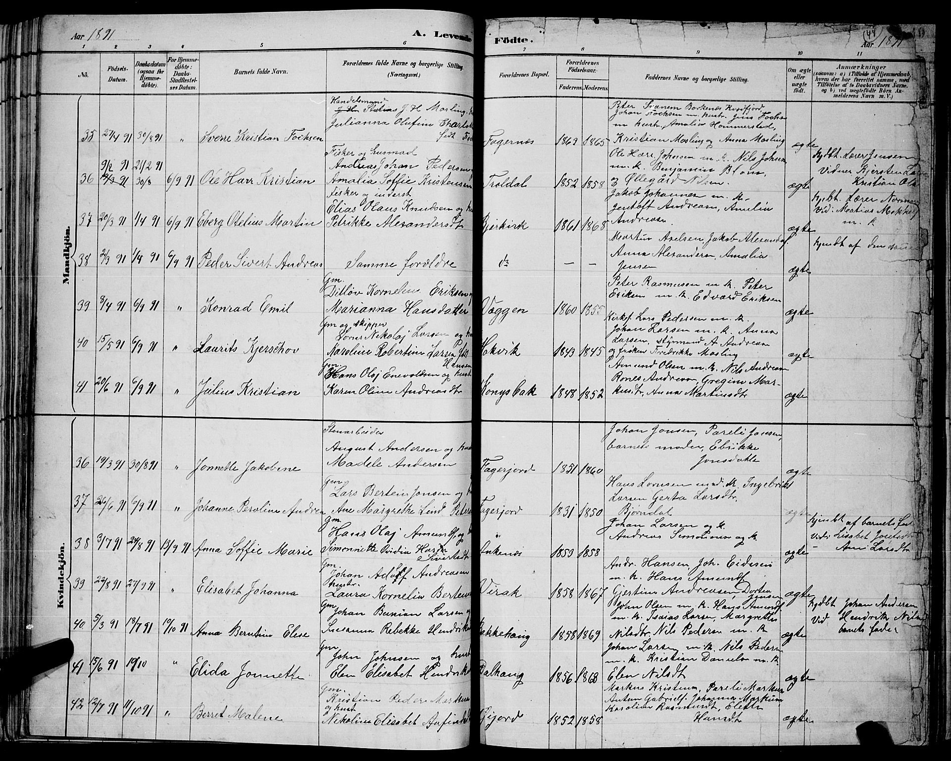 Ministerialprotokoller, klokkerbøker og fødselsregistre - Nordland, AV/SAT-A-1459/866/L0952: Parish register (copy) no. 866C01, 1886-1899, p. 48