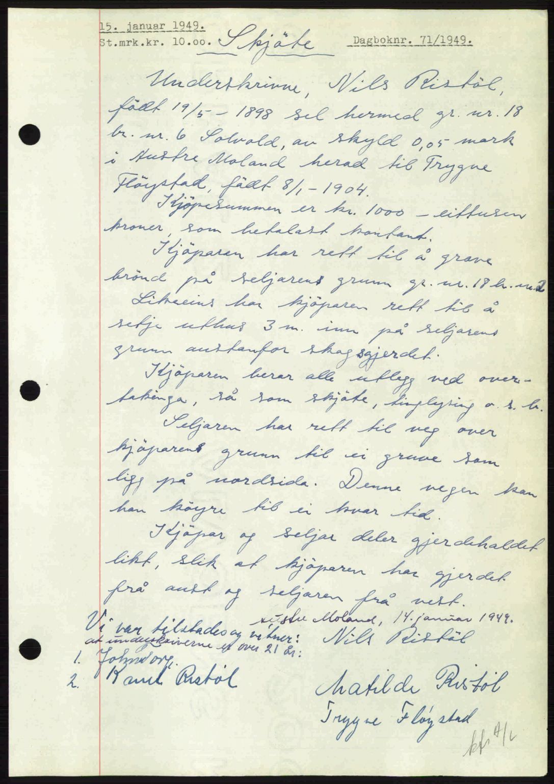 Nedenes sorenskriveri, SAK/1221-0006/G/Gb/Gba/L0060: Mortgage book no. A12, 1948-1949, Diary no: : 71/1949