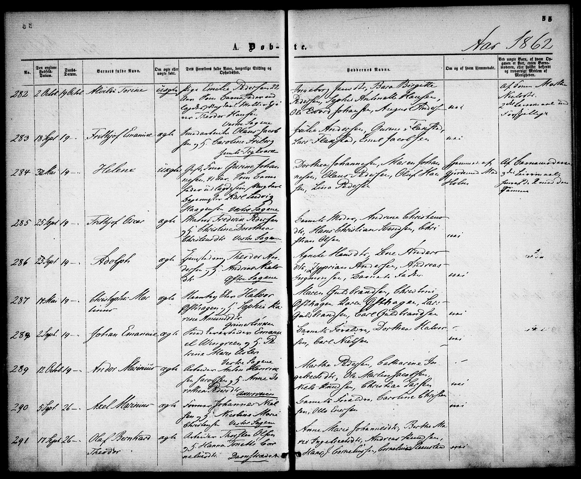 Gamle Aker prestekontor Kirkebøker, AV/SAO-A-10617a/F/L0001: Parish register (official) no. 1, 1861-1865, p. 55