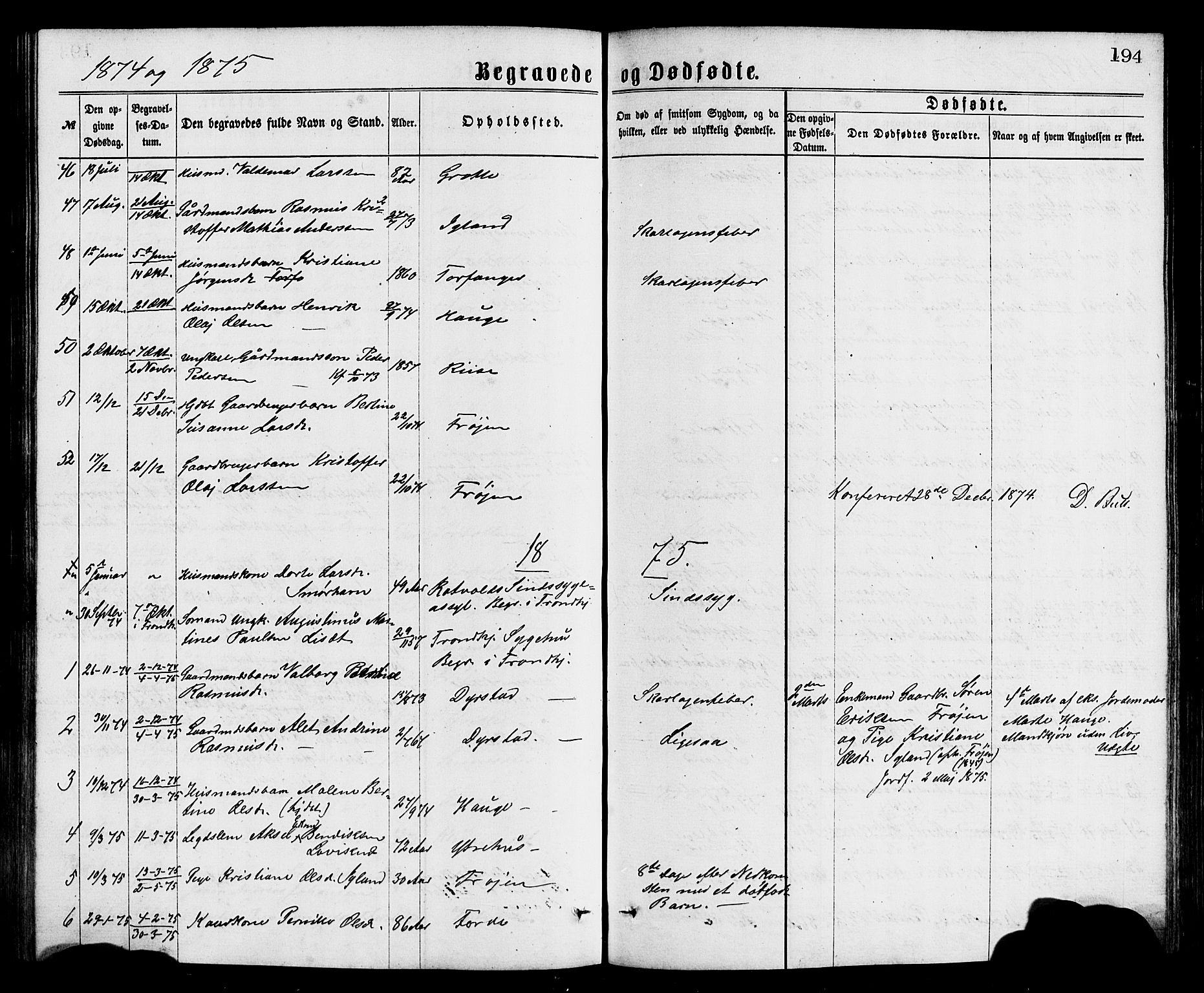 Bremanger sokneprestembete, SAB/A-82201/H/Hab/Haba/L0002: Parish register (copy) no. A 2, 1866-1889, p. 194