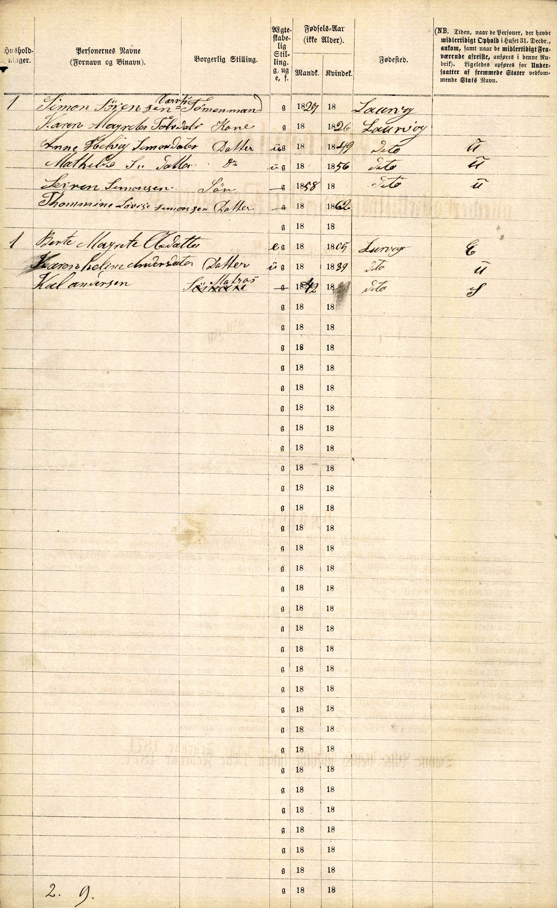 RA, 1870 census for 0707 Larvik, 1870, p. 630