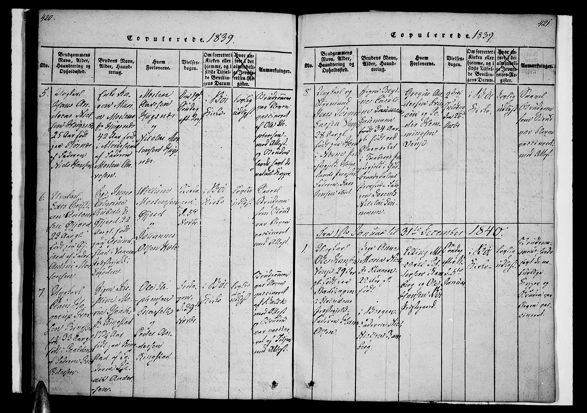 Ministerialprotokoller, klokkerbøker og fødselsregistre - Nordland, SAT/A-1459/891/L1298: Parish register (official) no. 891A03, 1820-1840, p. 420-421