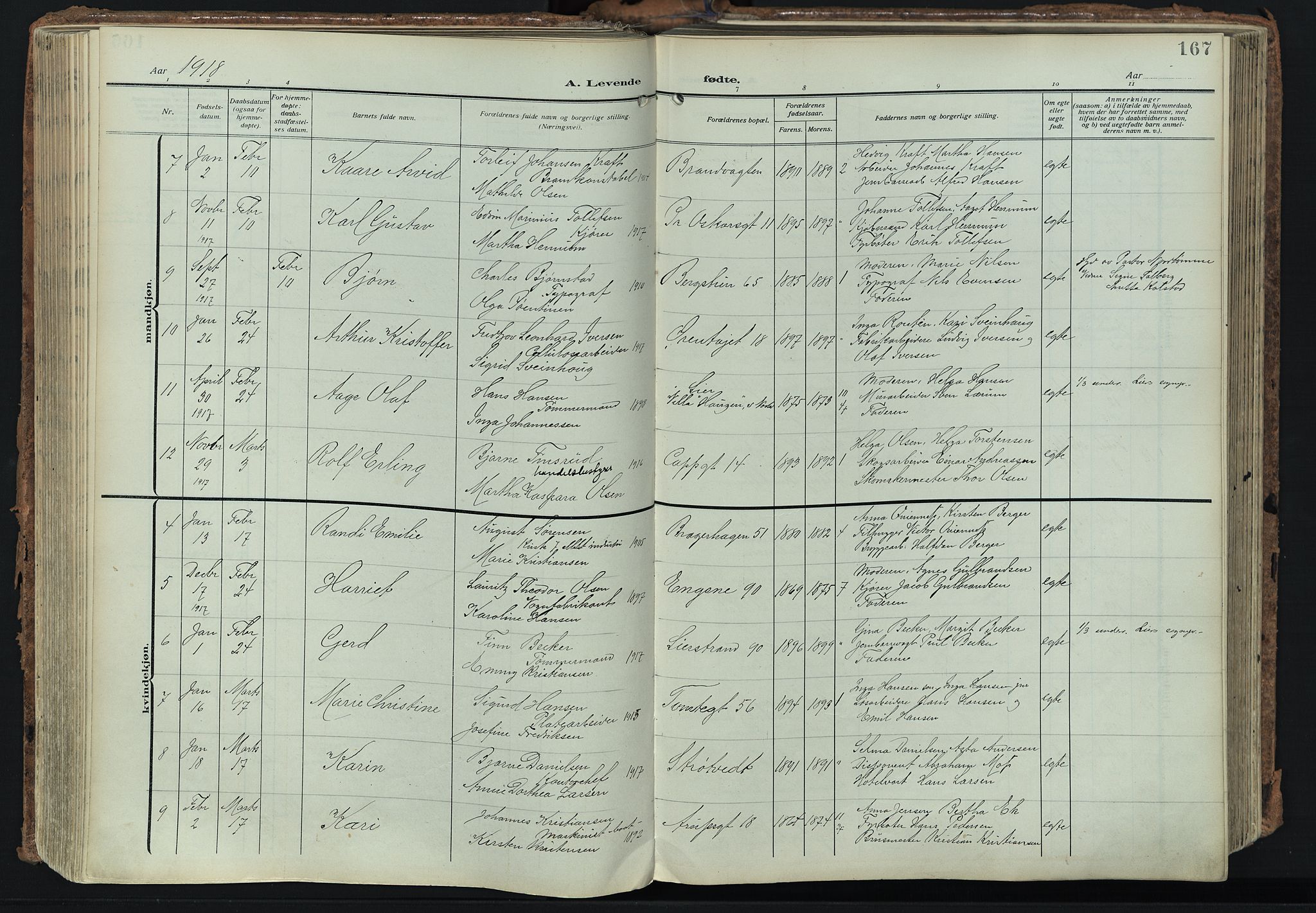 Bragernes kirkebøker, SAKO/A-6/F/Fb/L0010: Parish register (official) no. II 10, 1911-1922, p. 167