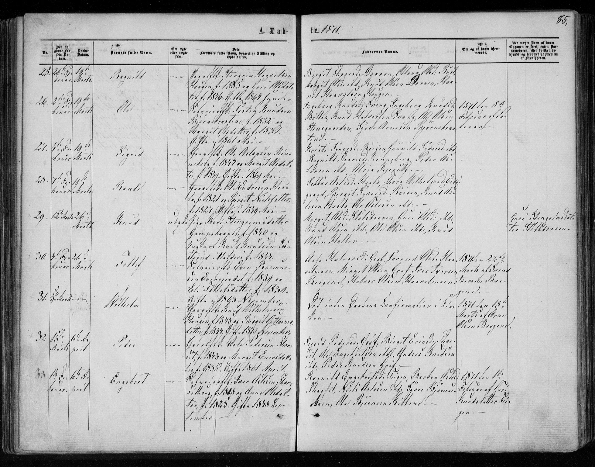 Gol kirkebøker, AV/SAKO-A-226/F/Fa/L0003: Parish register (official) no. I 3, 1863-1875, p. 85