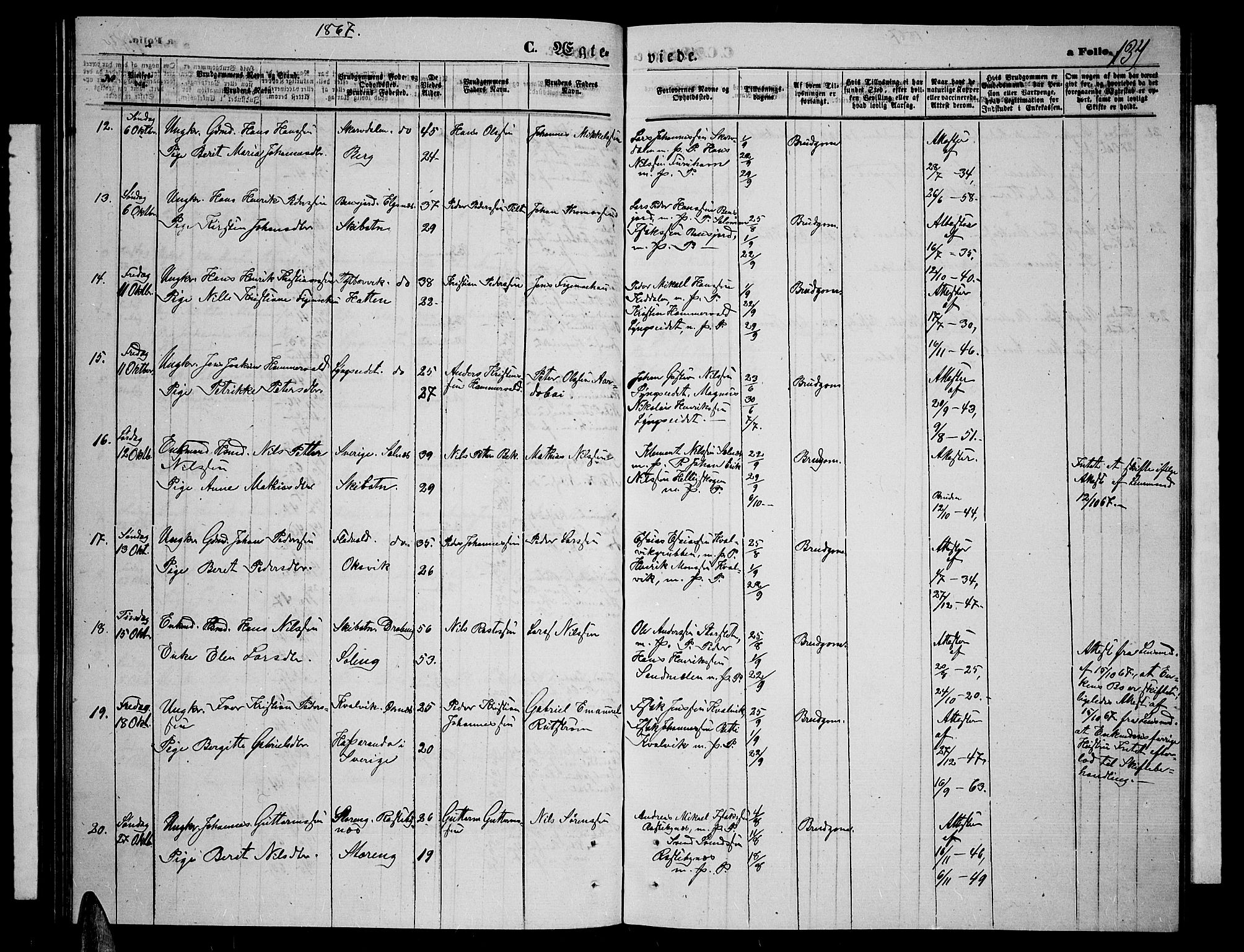 Lyngen sokneprestembete, AV/SATØ-S-1289/H/He/Heb/L0003klokker: Parish register (copy) no. 3, 1861-1867, p. 134