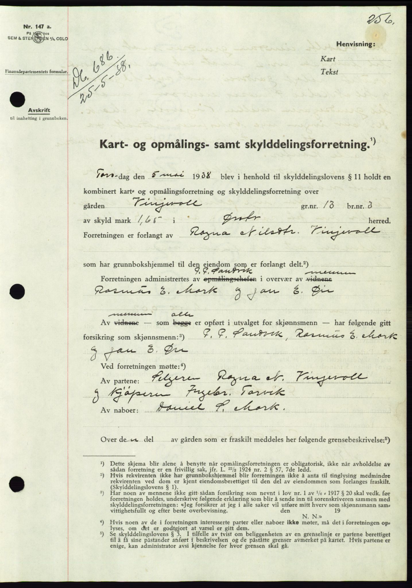 Søre Sunnmøre sorenskriveri, AV/SAT-A-4122/1/2/2C/L0065: Mortgage book no. 59, 1938-1938, Diary no: : 686/1938