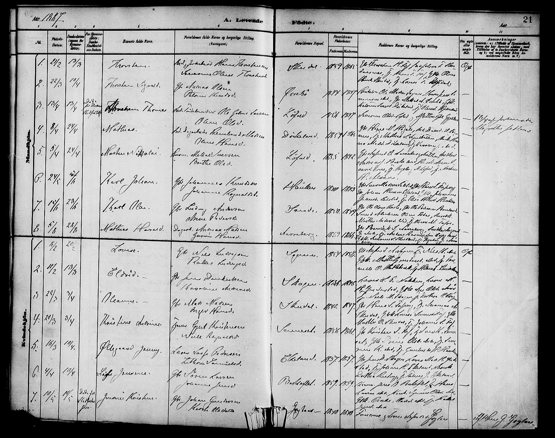 Gaular sokneprestembete, AV/SAB-A-80001/H/Haa: Parish register (official) no. B 1, 1882-1897, p. 21