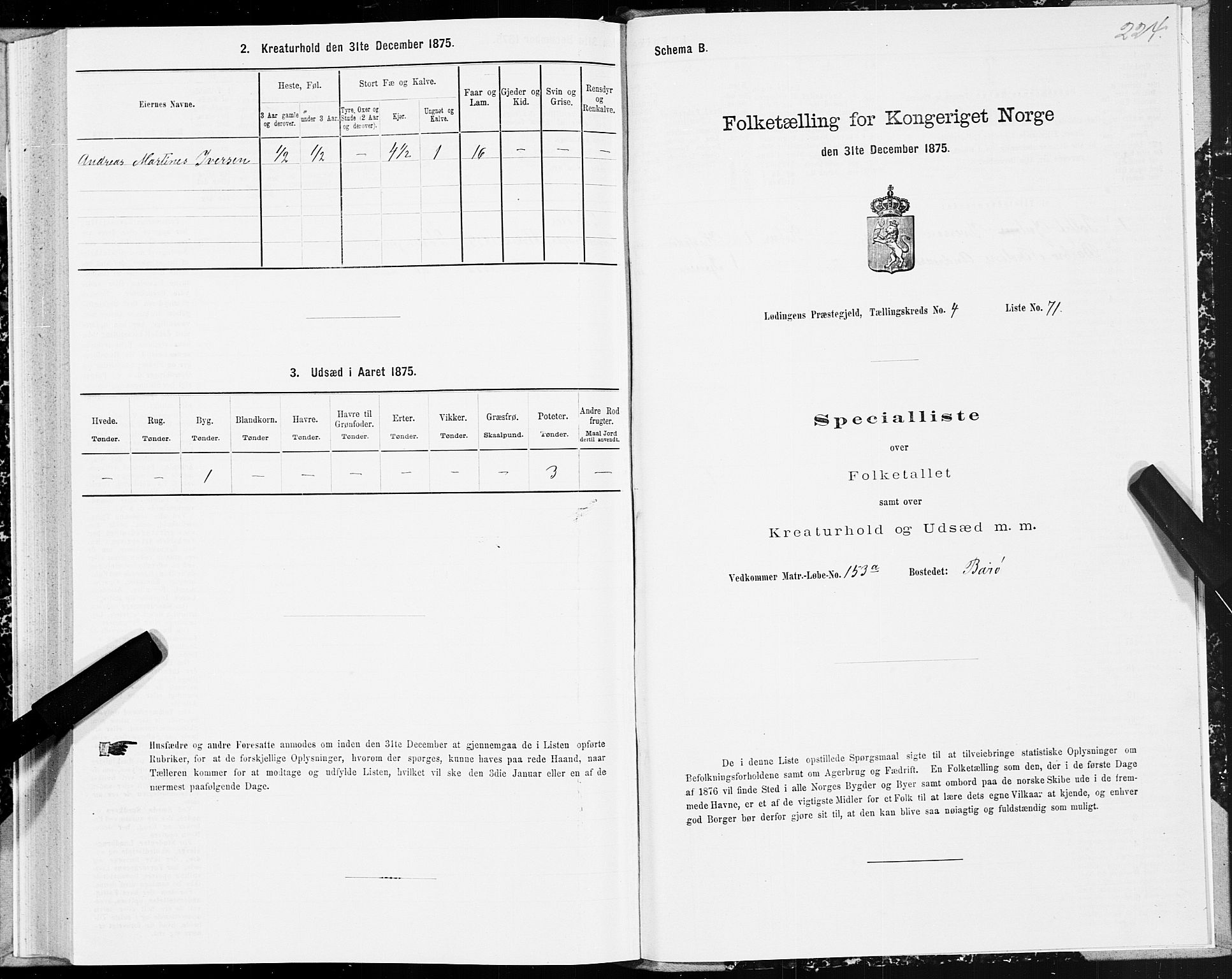 SAT, 1875 census for 1851P Lødingen, 1875, p. 2224