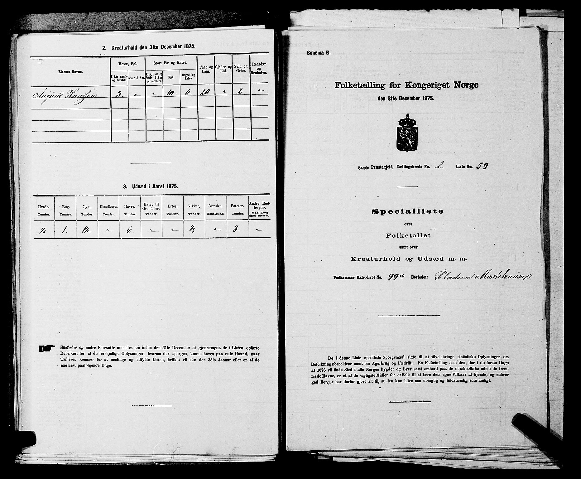 SAKO, 1875 census for 0822P Sauherad, 1875, p. 285