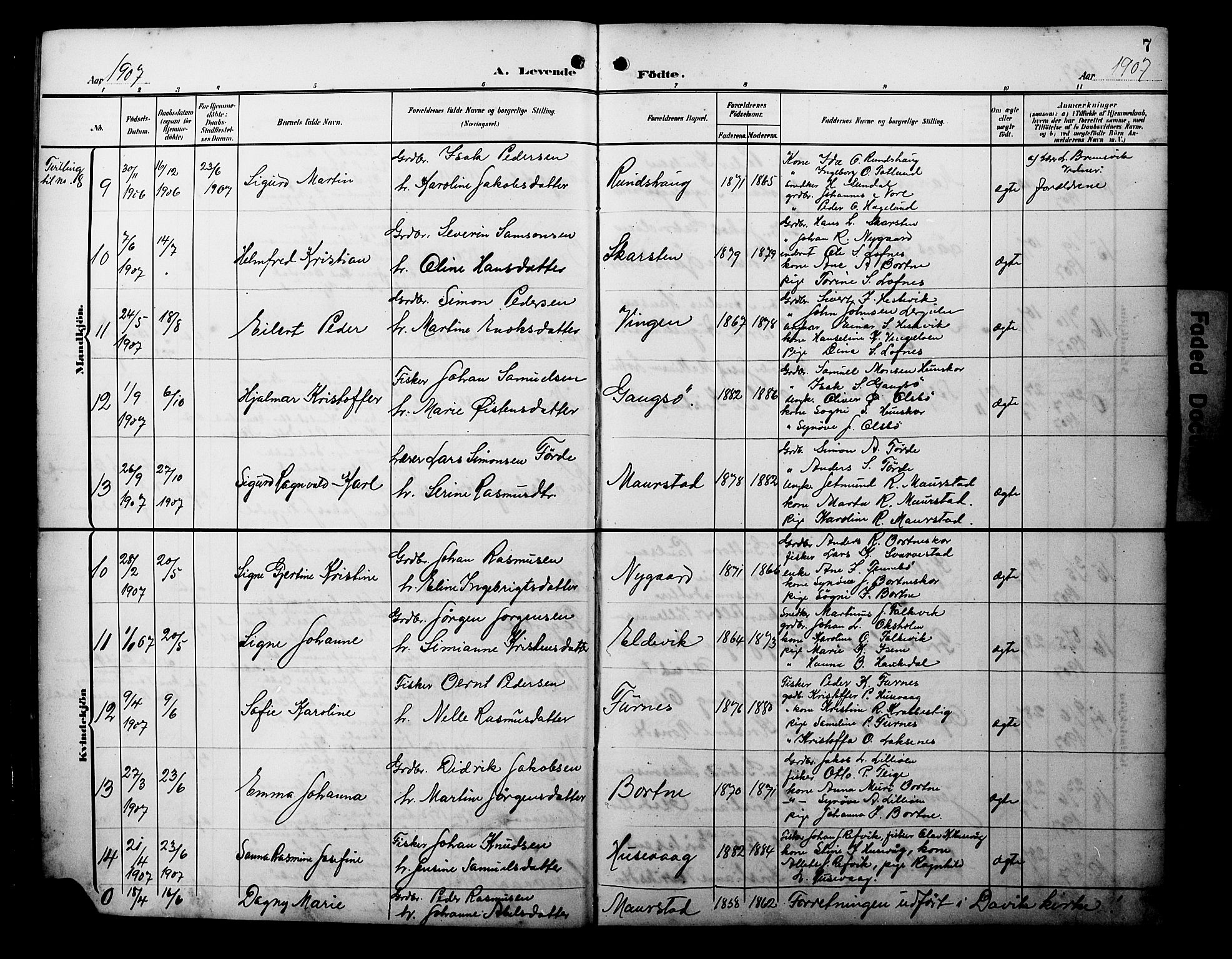 Davik sokneprestembete, AV/SAB-A-79701/H/Hab/Habc/L0003: Parish register (copy) no. C 3, 1907-1929, p. 7