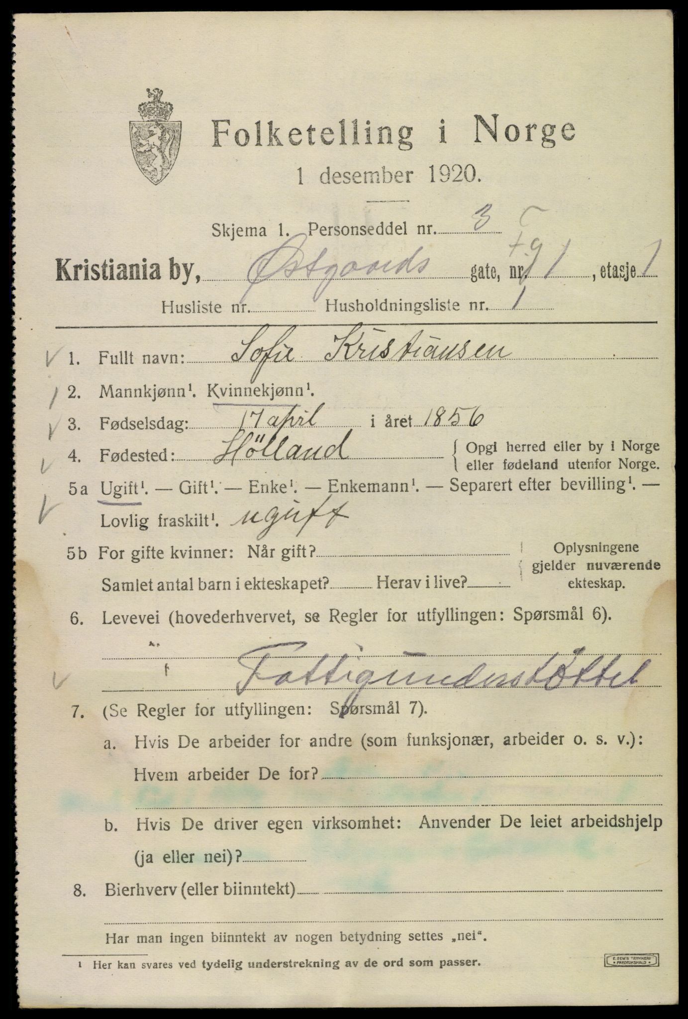 SAO, 1920 census for Kristiania, 1920, p. 656439