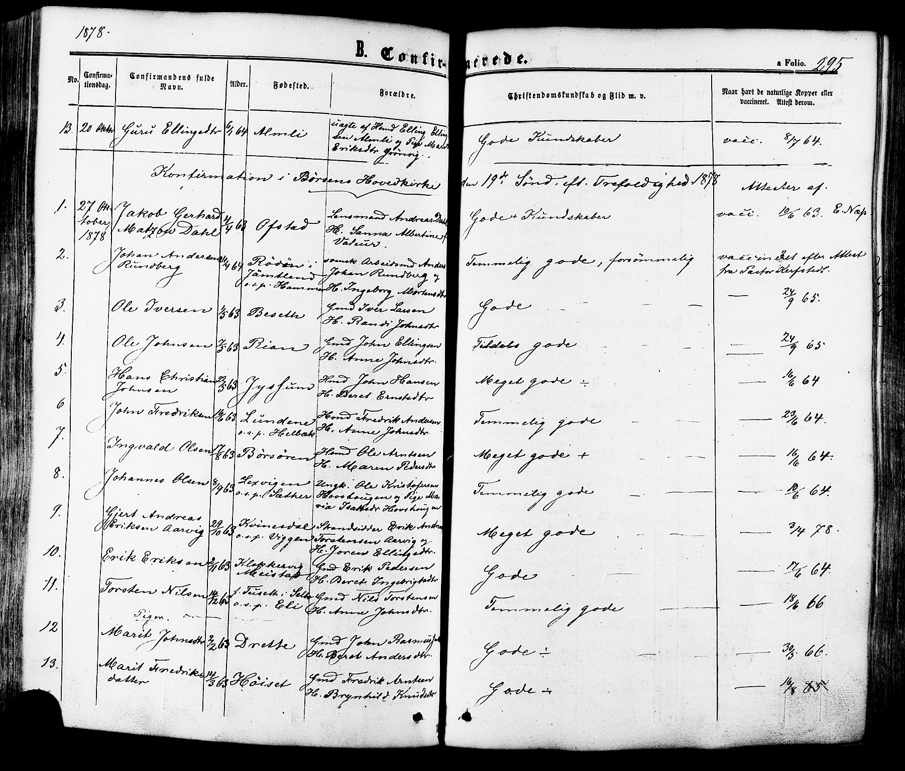 Ministerialprotokoller, klokkerbøker og fødselsregistre - Sør-Trøndelag, AV/SAT-A-1456/665/L0772: Parish register (official) no. 665A07, 1856-1878, p. 295