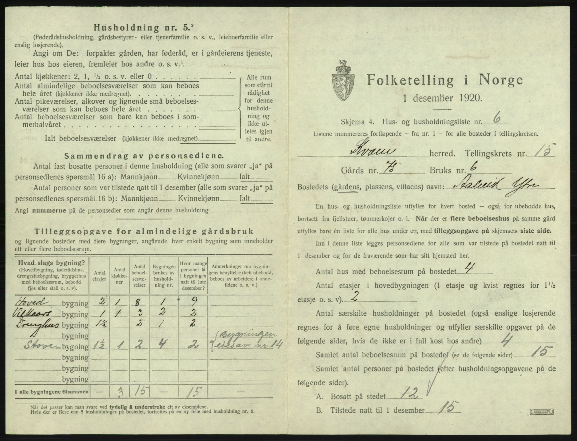 SAB, 1920 census for Kvam, 1920, p. 1246