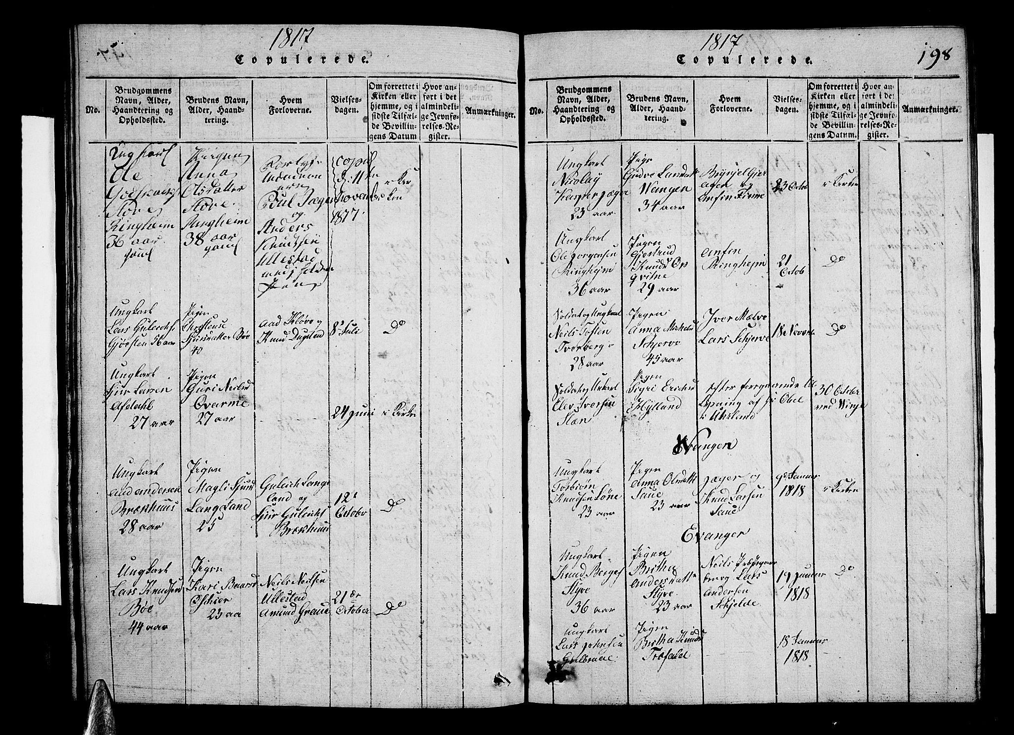 Voss sokneprestembete, AV/SAB-A-79001/H/Hab: Parish register (copy) no. A 1, 1816-1818, p. 198