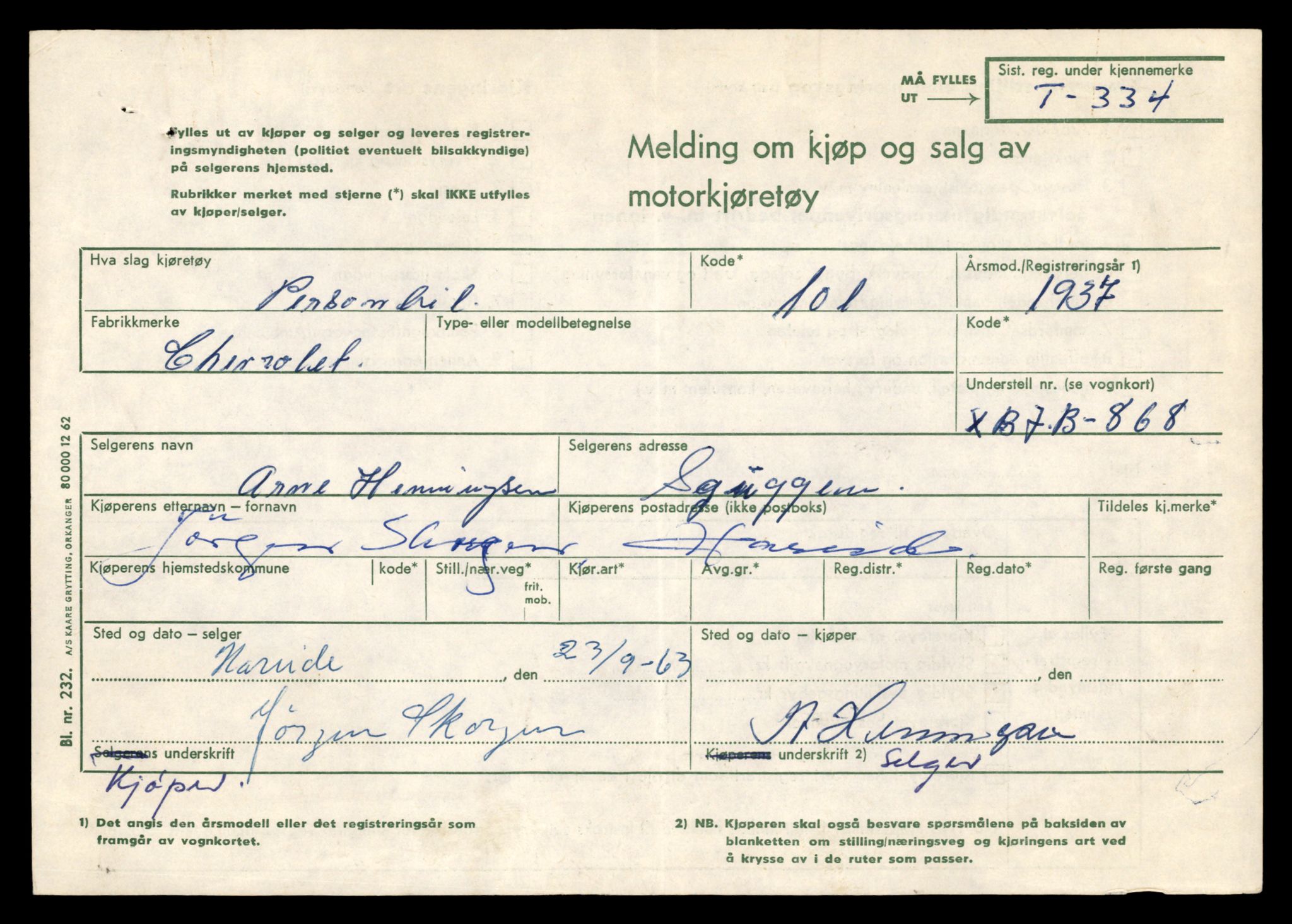 Møre og Romsdal vegkontor - Ålesund trafikkstasjon, AV/SAT-A-4099/F/Fe/L0003: Registreringskort for kjøretøy T 232 - T 340, 1927-1998, p. 2524