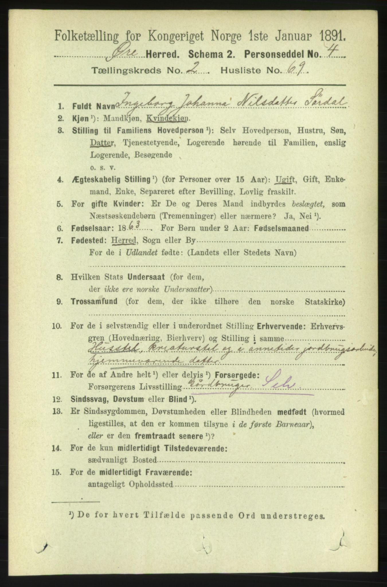 RA, 1891 census for 1558 Øre, 1891, p. 1015