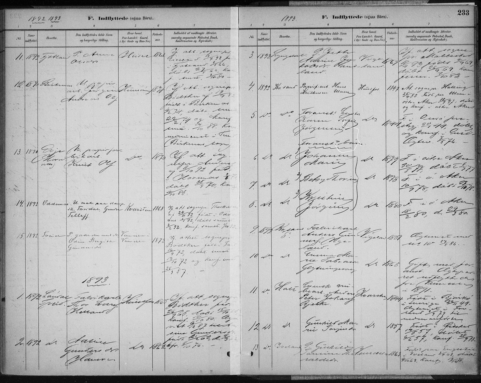 Vennesla sokneprestkontor, AV/SAK-1111-0045/Fa/Fab/L0004: Parish register (official) no. A 4, 1884-1896, p. 233