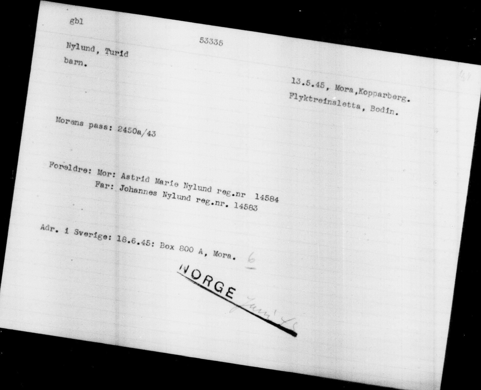 Utenriksstasjonene, Legasjonen i Stockholm, Flyktningkontoret, AV/RA-S-6753/V/Va/L0019: Kjesäterkartoteket, flyktninger med registreringsnr. 49600-55060, 1940-1945, p. 2794