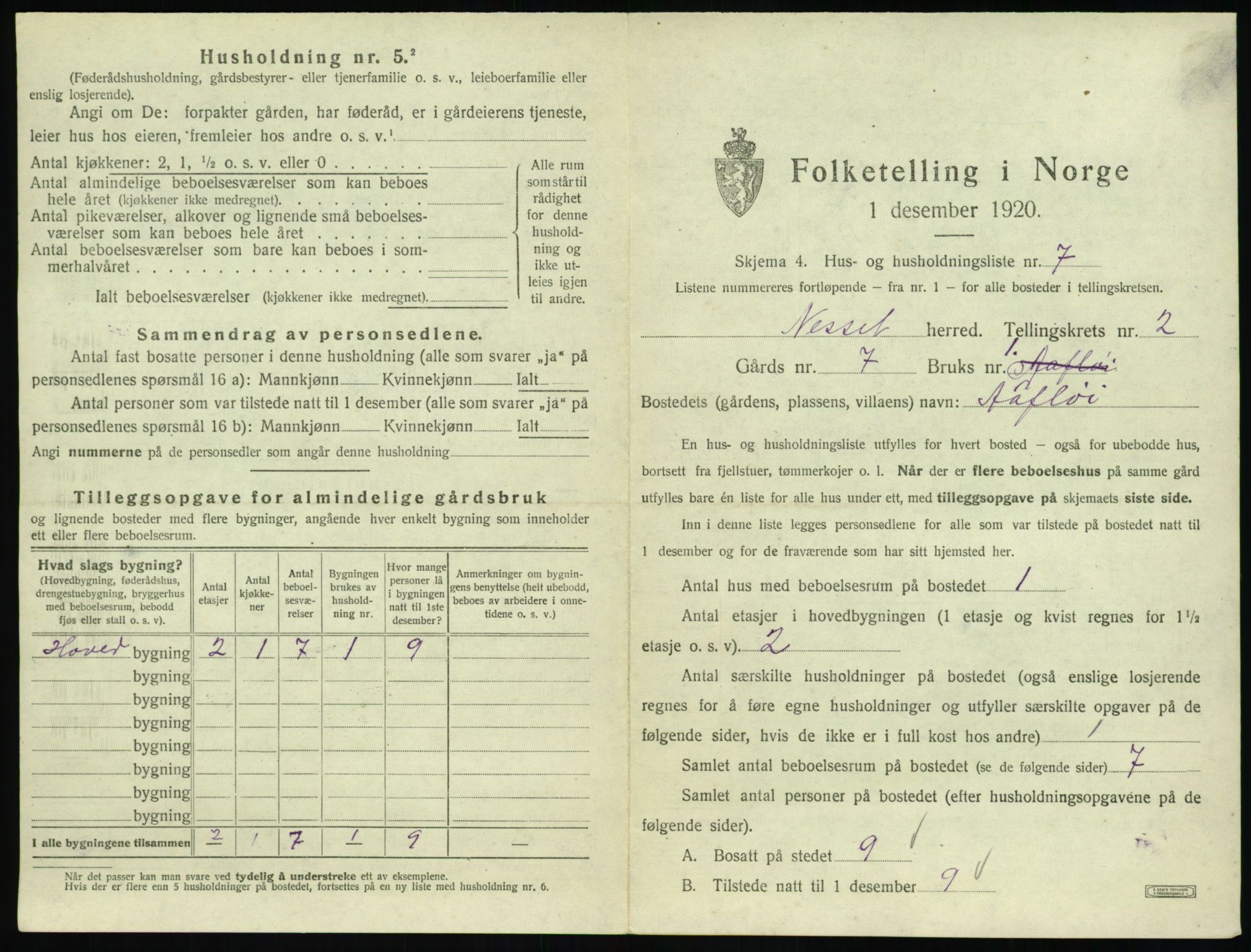 SAT, 1920 census for Nesset, 1920, p. 110