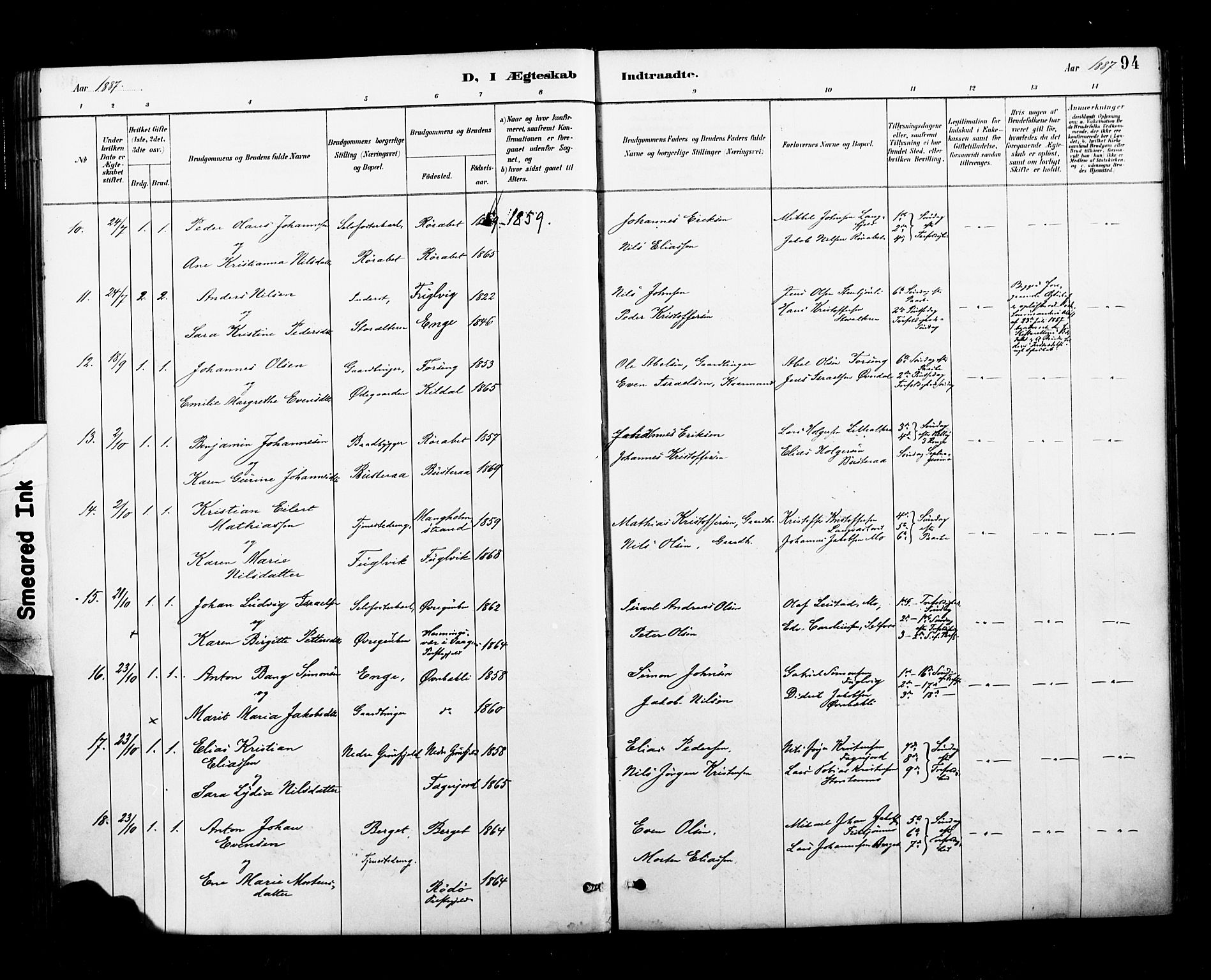 Ministerialprotokoller, klokkerbøker og fødselsregistre - Nordland, AV/SAT-A-1459/827/L0401: Parish register (official) no. 827A13, 1887-1905, p. 94