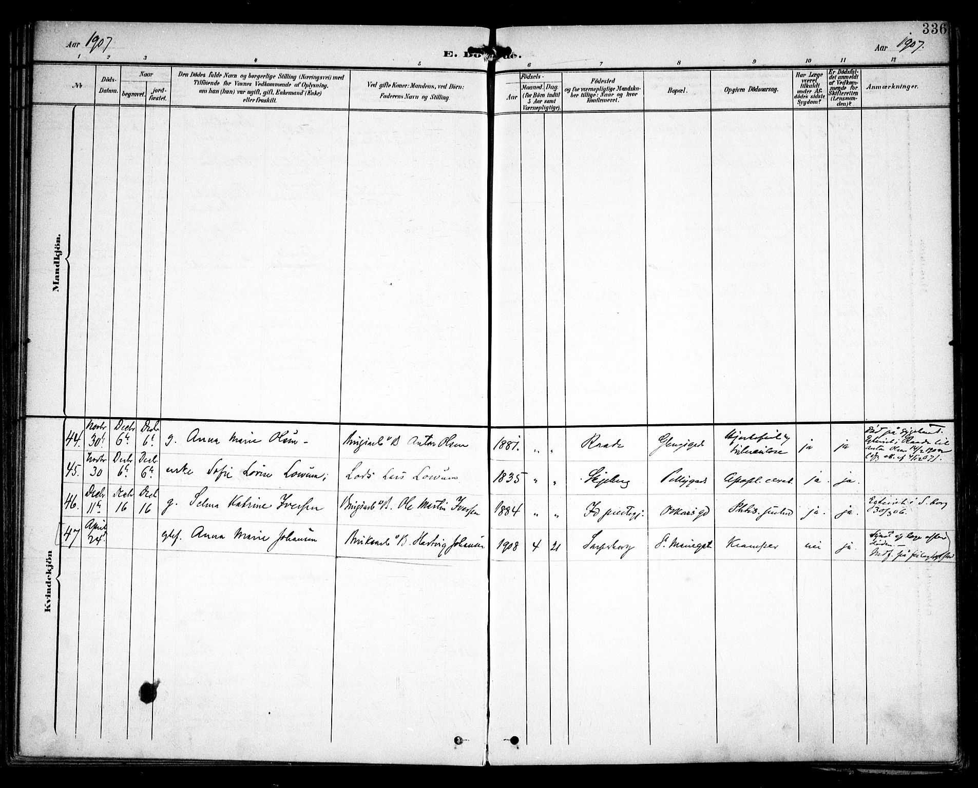 Sarpsborg prestekontor Kirkebøker, AV/SAO-A-2006/F/Fa/L0006: Parish register (official) no. 6, 1900-1909, p. 336