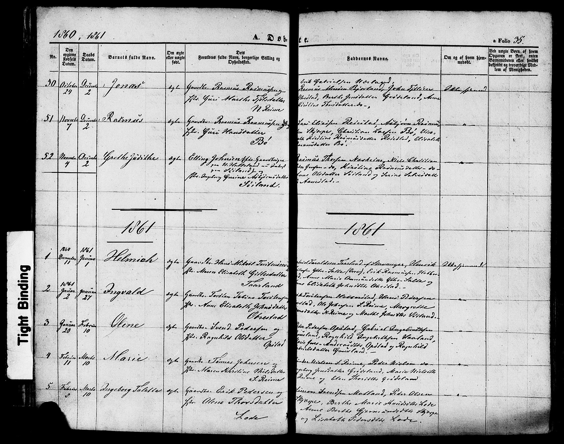 Hå sokneprestkontor, SAST/A-101801/001/30BA/L0008: Parish register (official) no. A 7, 1853-1878, p. 35