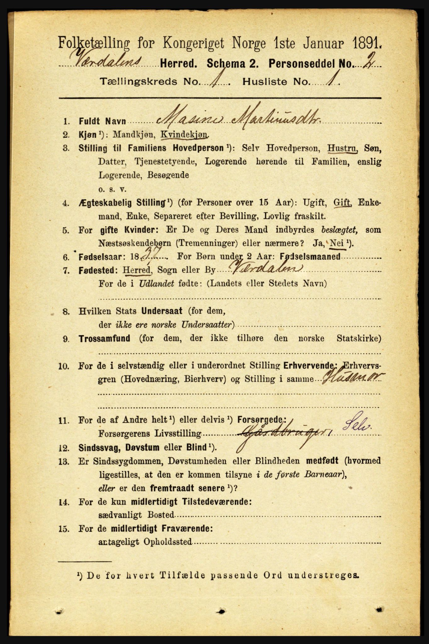 RA, 1891 census for 1721 Verdal, 1891, p. 149