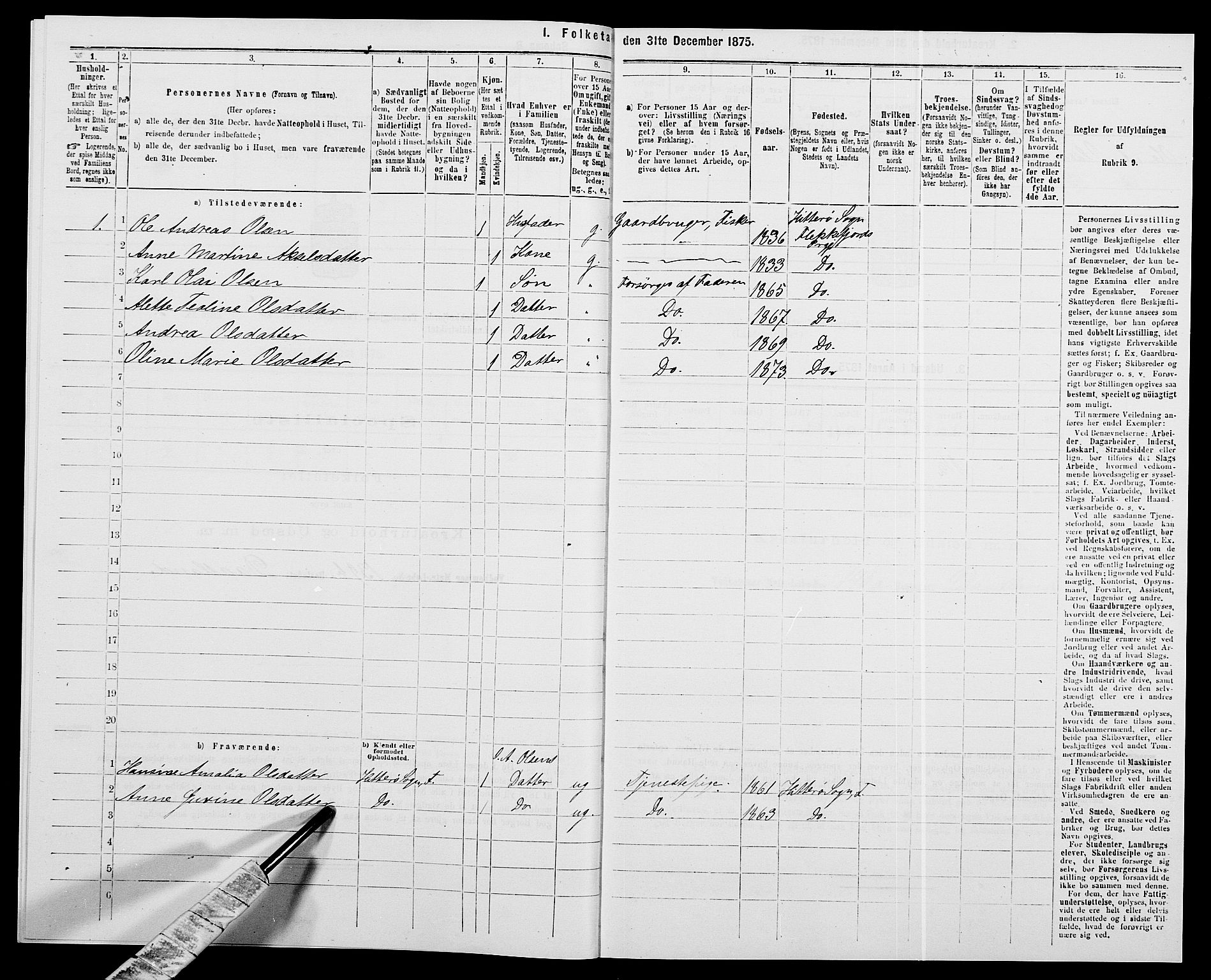 SAK, 1875 census for 1042L Flekkefjord/Nes og Hidra, 1875, p. 699