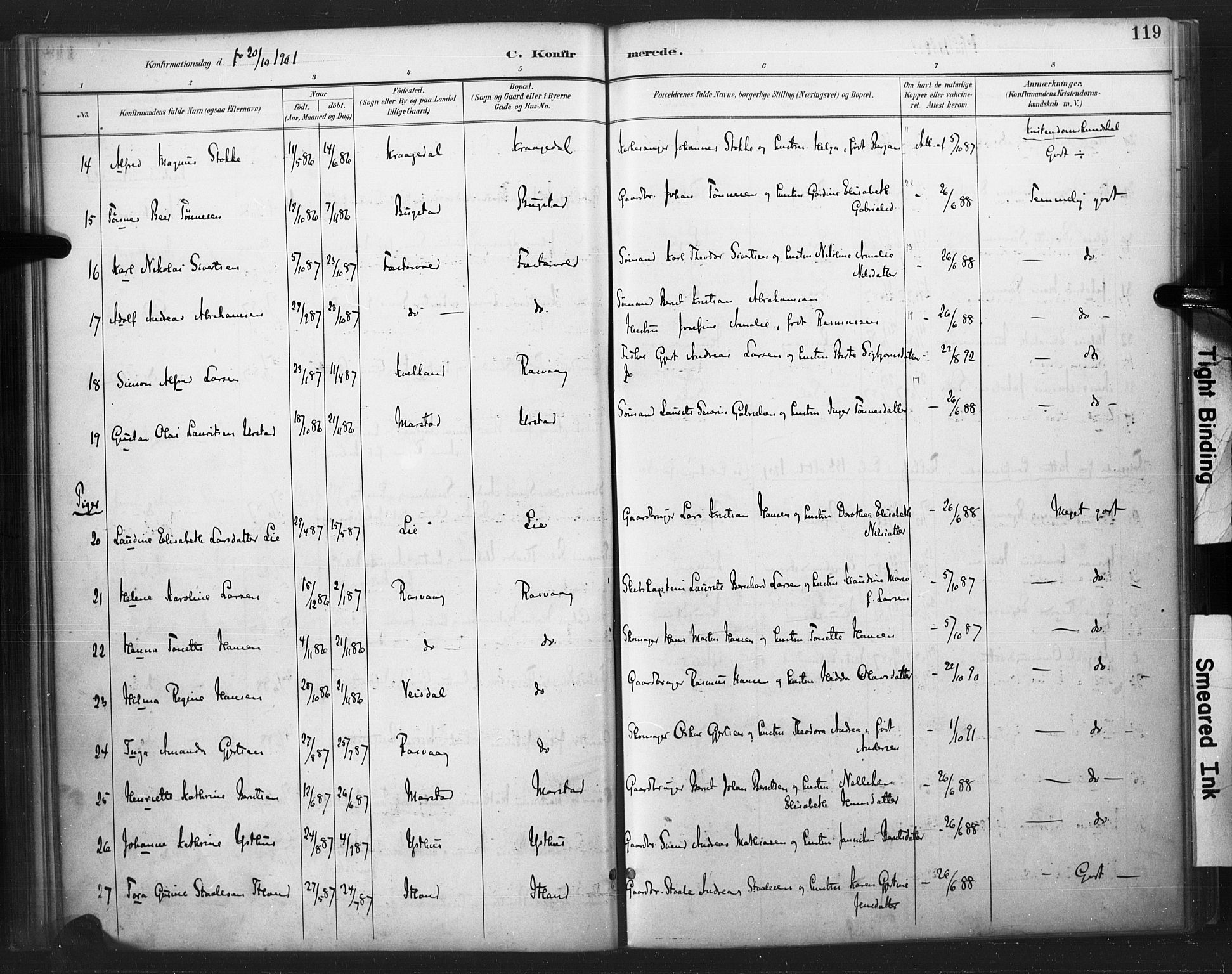 Flekkefjord sokneprestkontor, AV/SAK-1111-0012/F/Fa/Fab/L0006: Parish register (official) no. A 6, 1886-1901, p. 119