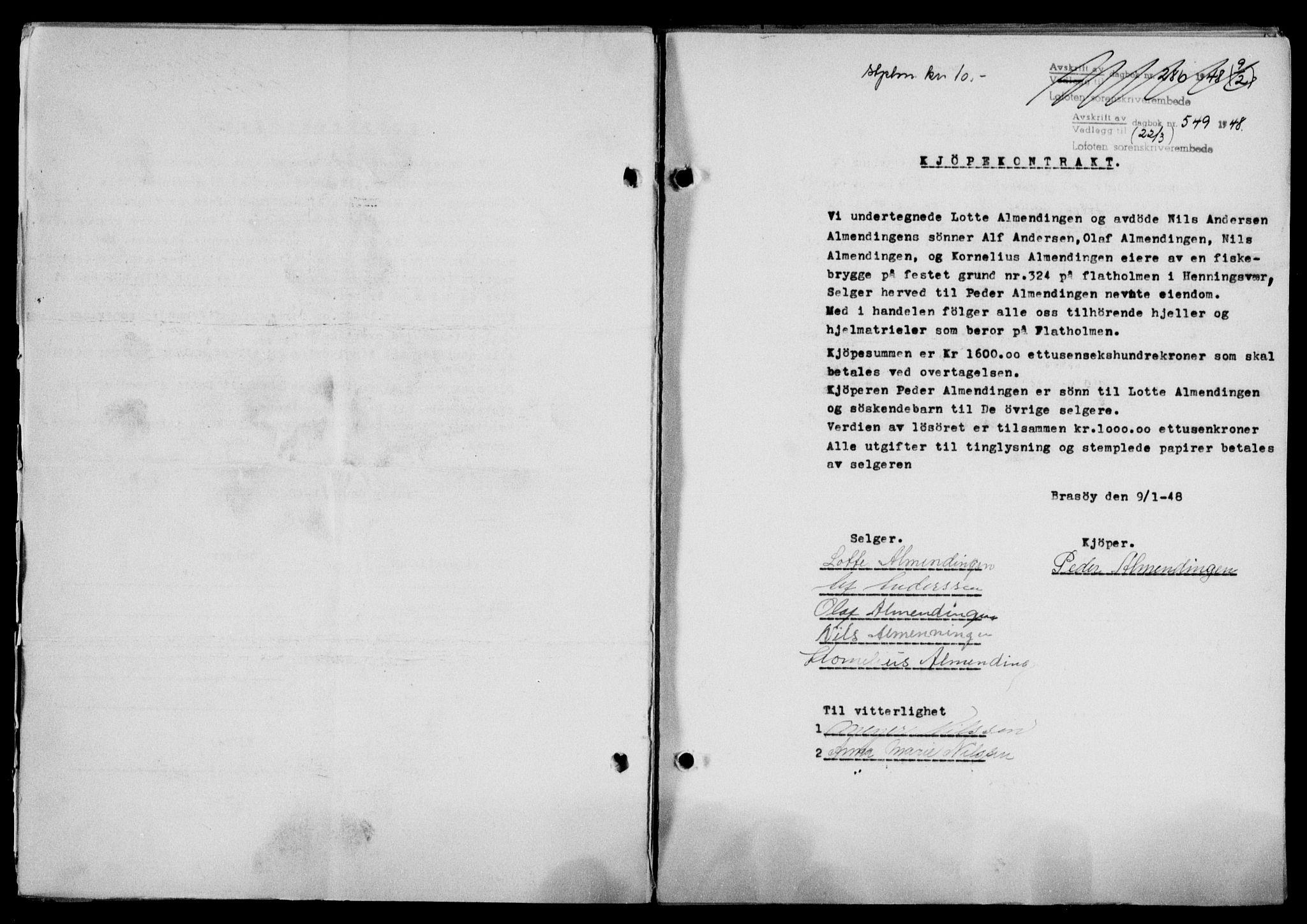 Lofoten sorenskriveri, SAT/A-0017/1/2/2C/L0018a: Mortgage book no. 18a, 1948-1948, Diary no: : 549/1948