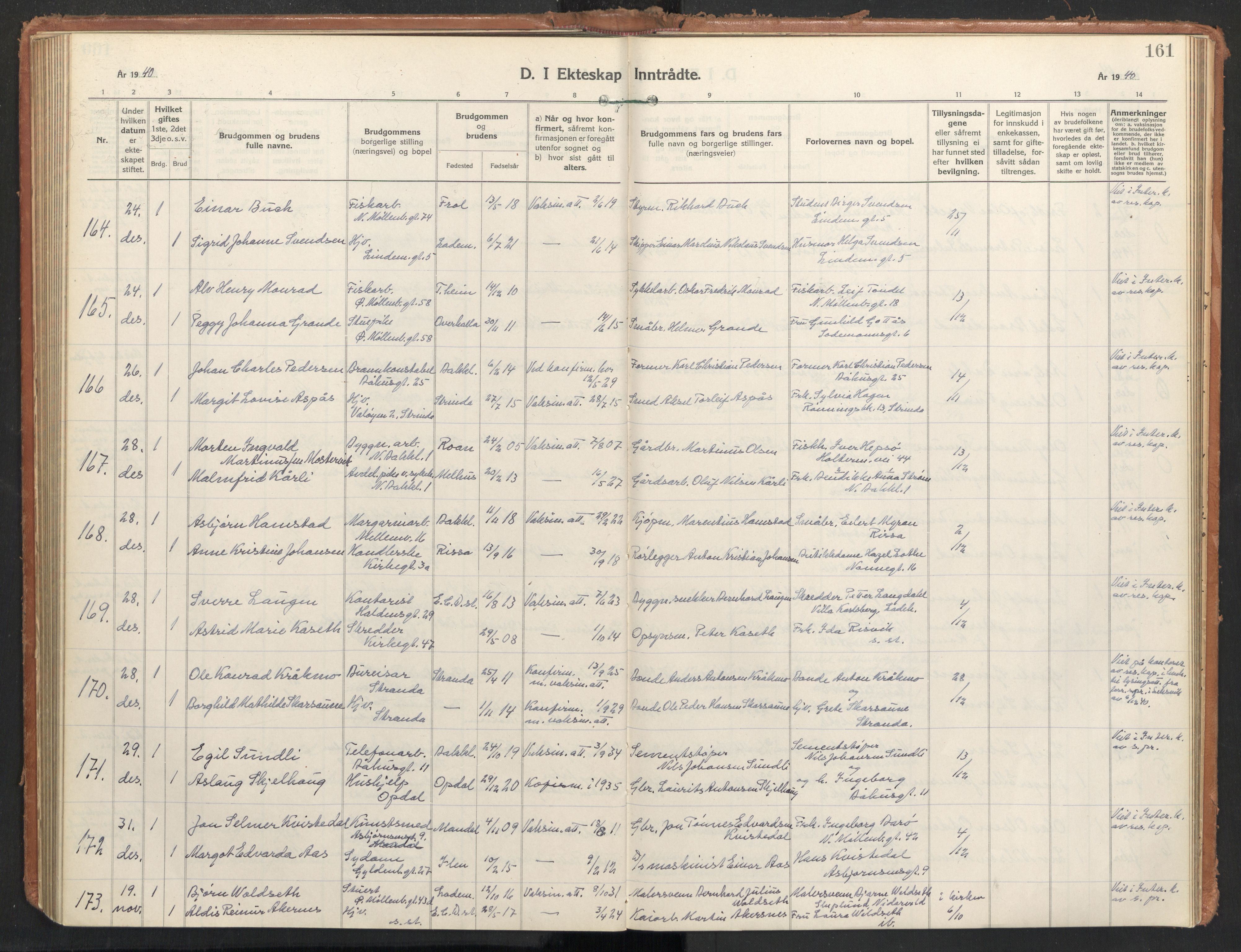 Ministerialprotokoller, klokkerbøker og fødselsregistre - Sør-Trøndelag, SAT/A-1456/604/L0209: Parish register (official) no. 604A29, 1931-1945, p. 161
