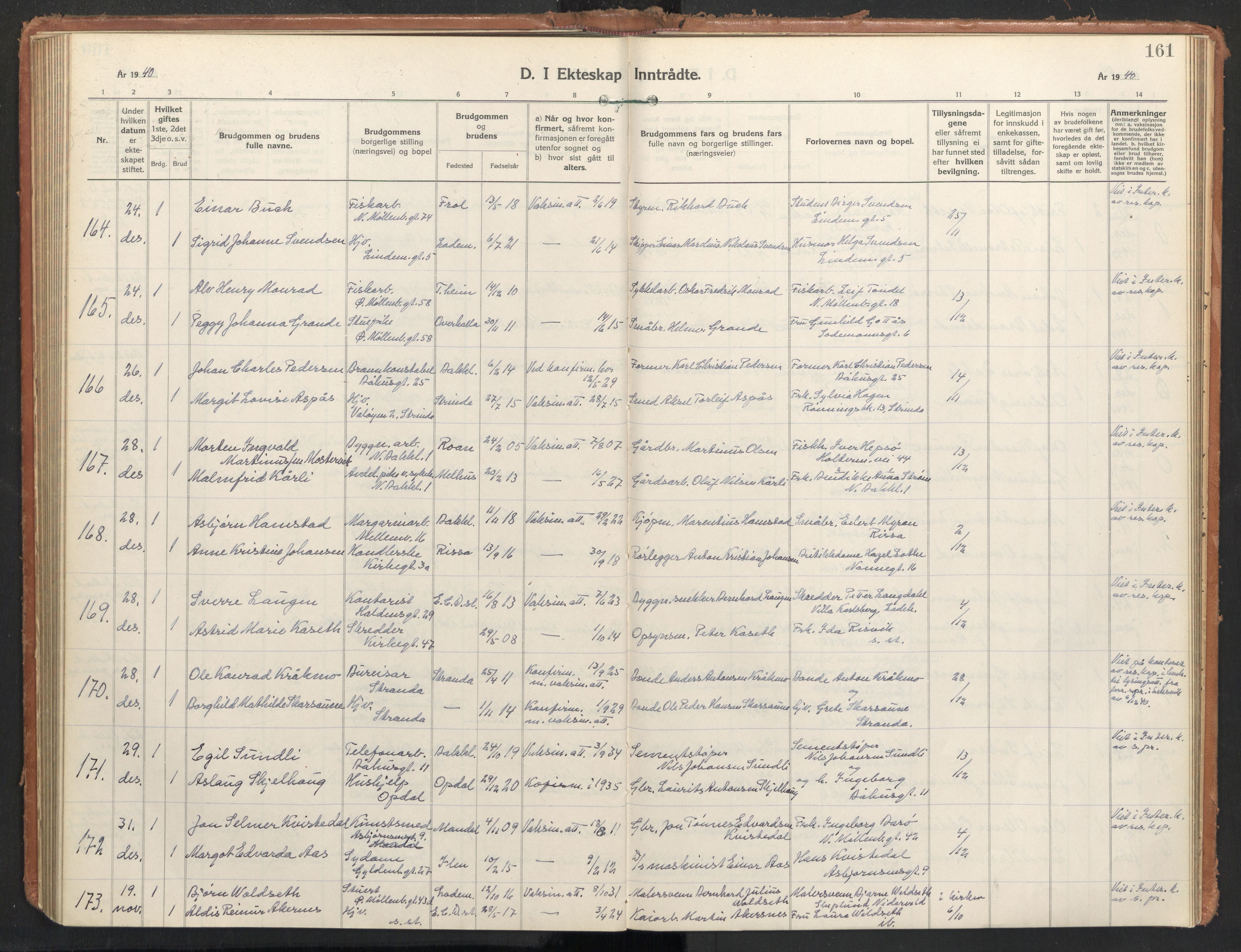 Ministerialprotokoller, klokkerbøker og fødselsregistre - Sør-Trøndelag, AV/SAT-A-1456/604/L0209: Parish register (official) no. 604A29, 1931-1945, p. 161