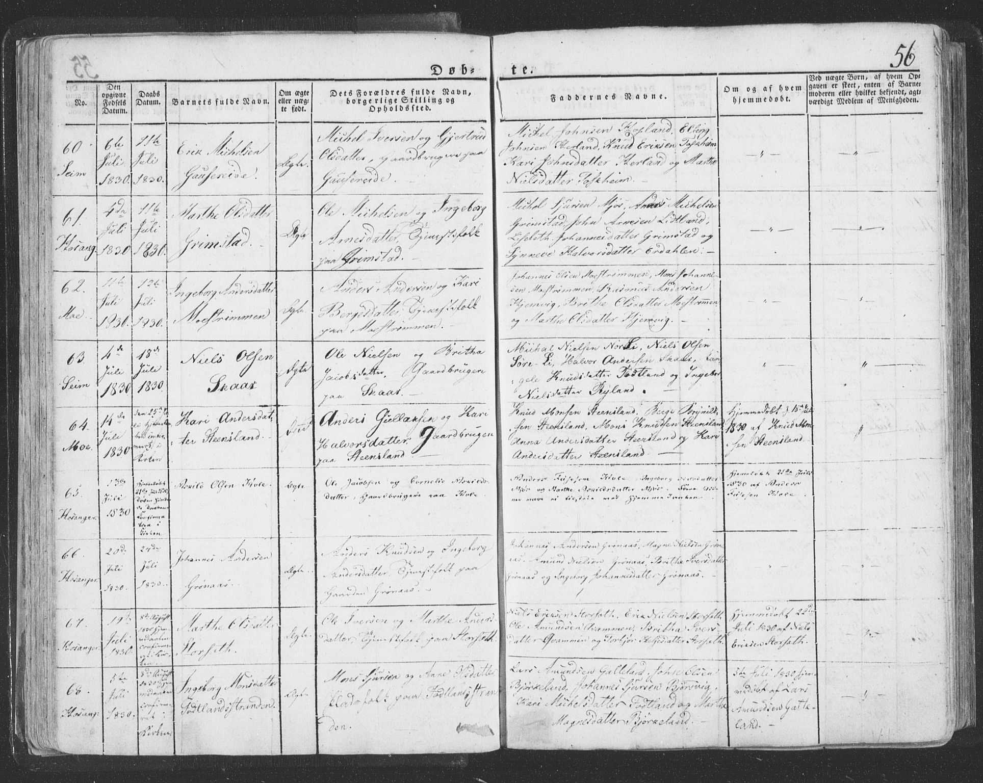 Hosanger sokneprestembete, AV/SAB-A-75801/H/Haa: Parish register (official) no. A 6, 1824-1835, p. 56