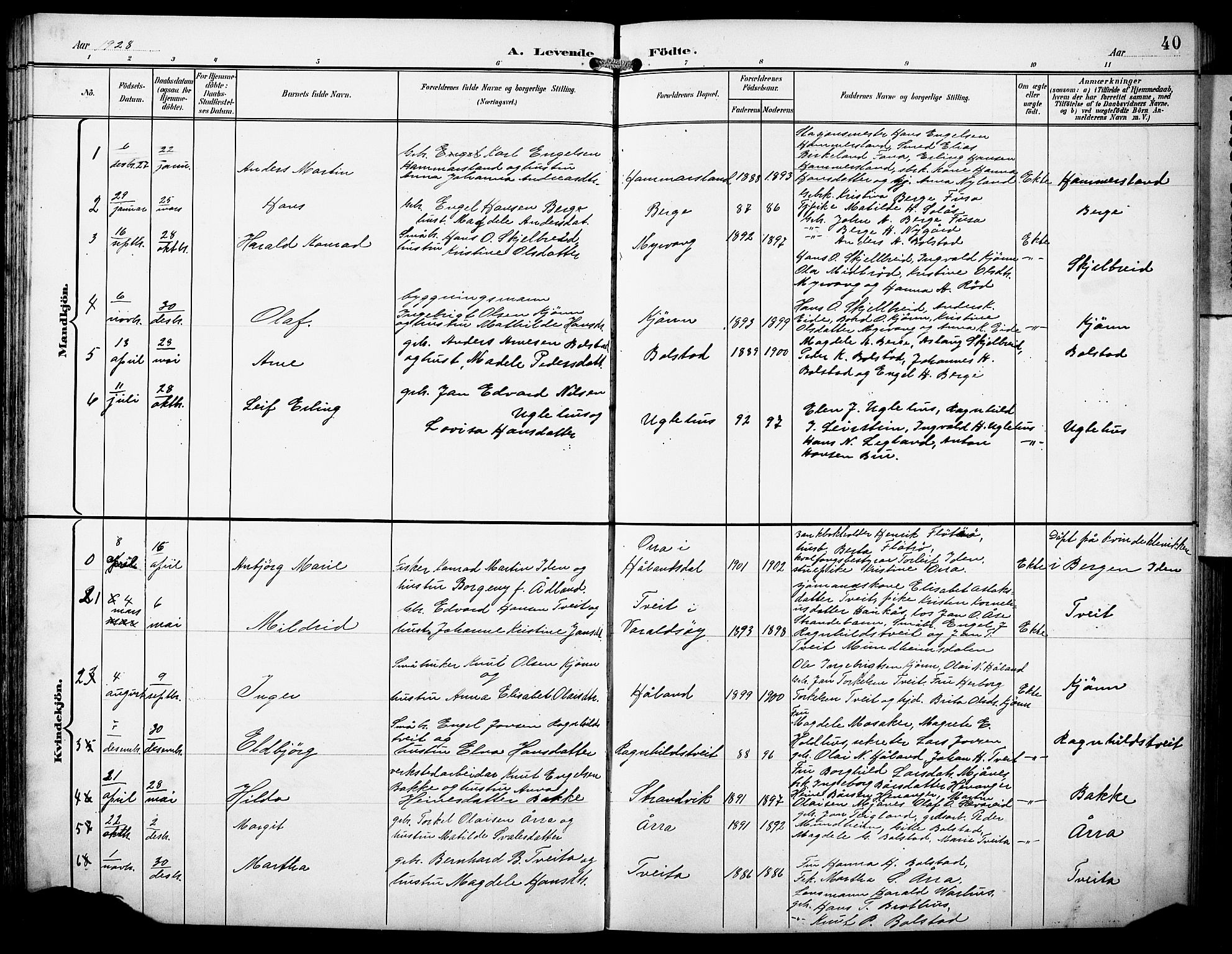 Fusa sokneprestembete, SAB/A-75401/H/Hab: Parish register (copy) no. B 2, 1897-1930, p. 40