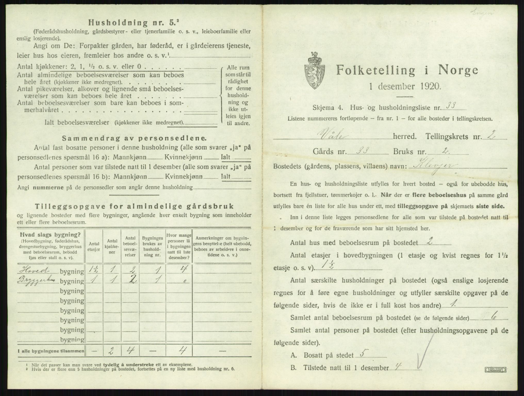 SAKO, 1920 census for Våle, 1920, p. 260