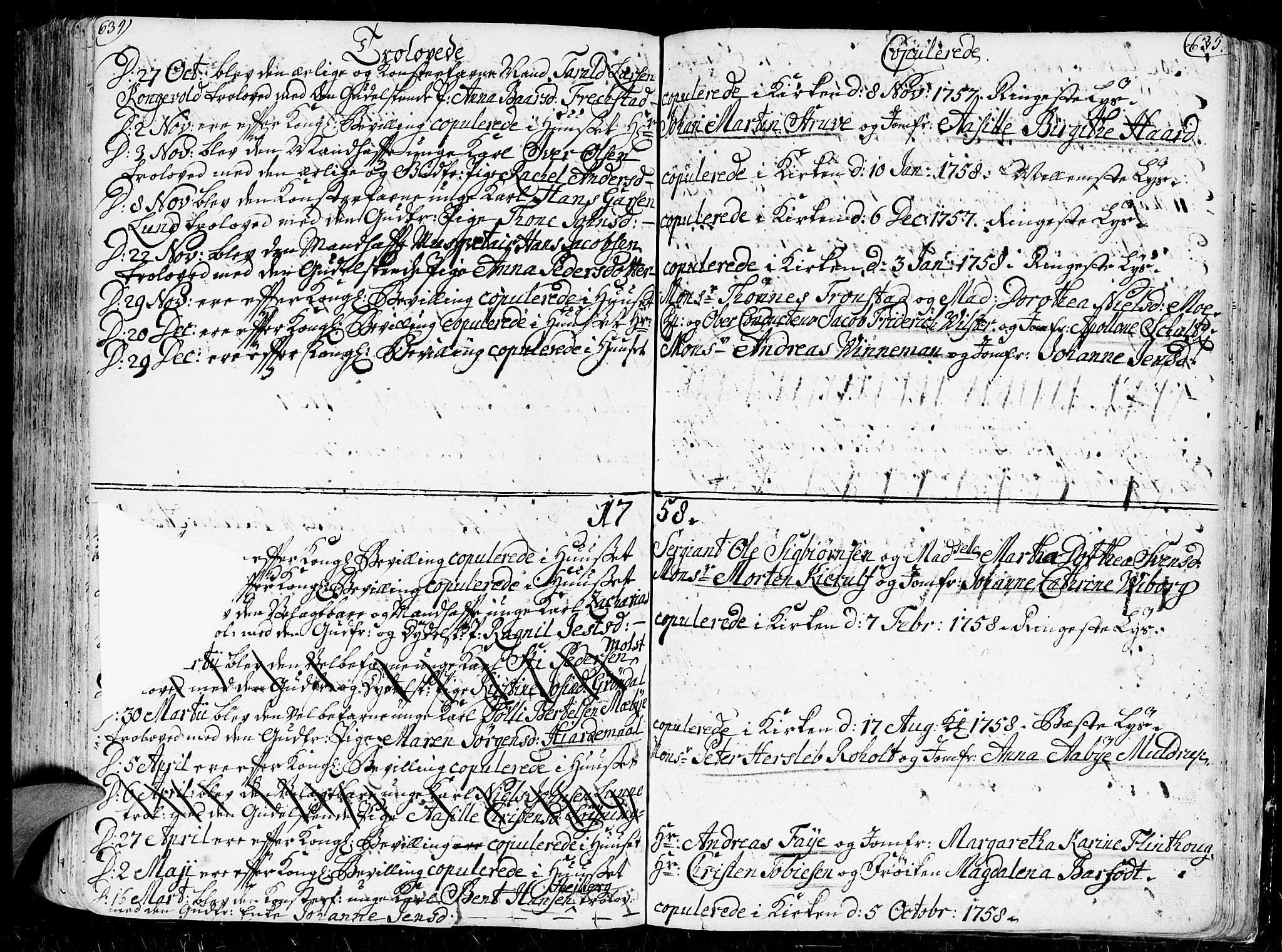 Kristiansand domprosti, SAK/1112-0006/F/Fa/L0001: Parish register (official) no. A 1, 1734-1793, p. 634-635