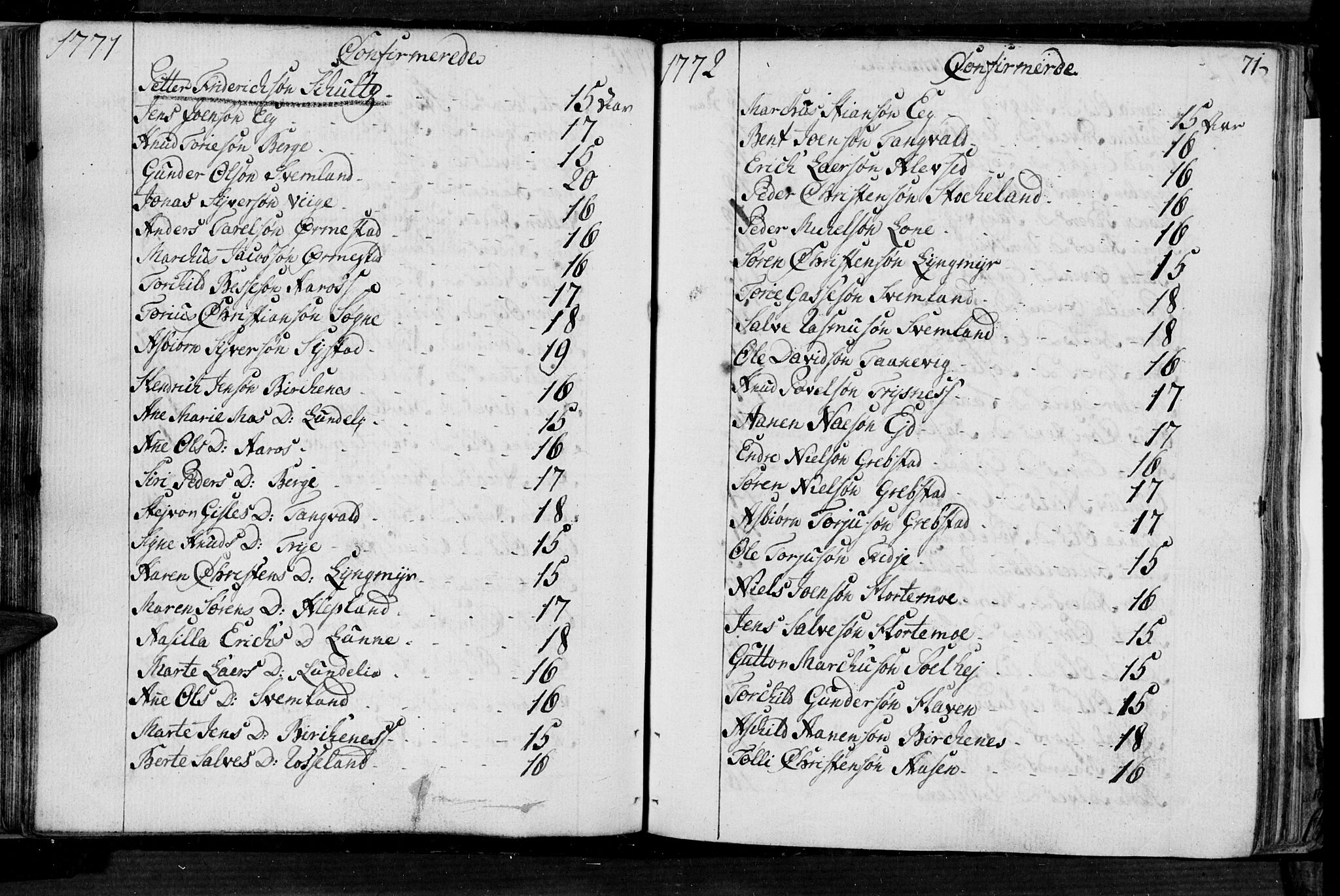 Søgne sokneprestkontor, SAK/1111-0037/F/Fa/Fab/L0004: Parish register (official) no. A 4, 1770-1822, p. 70-71