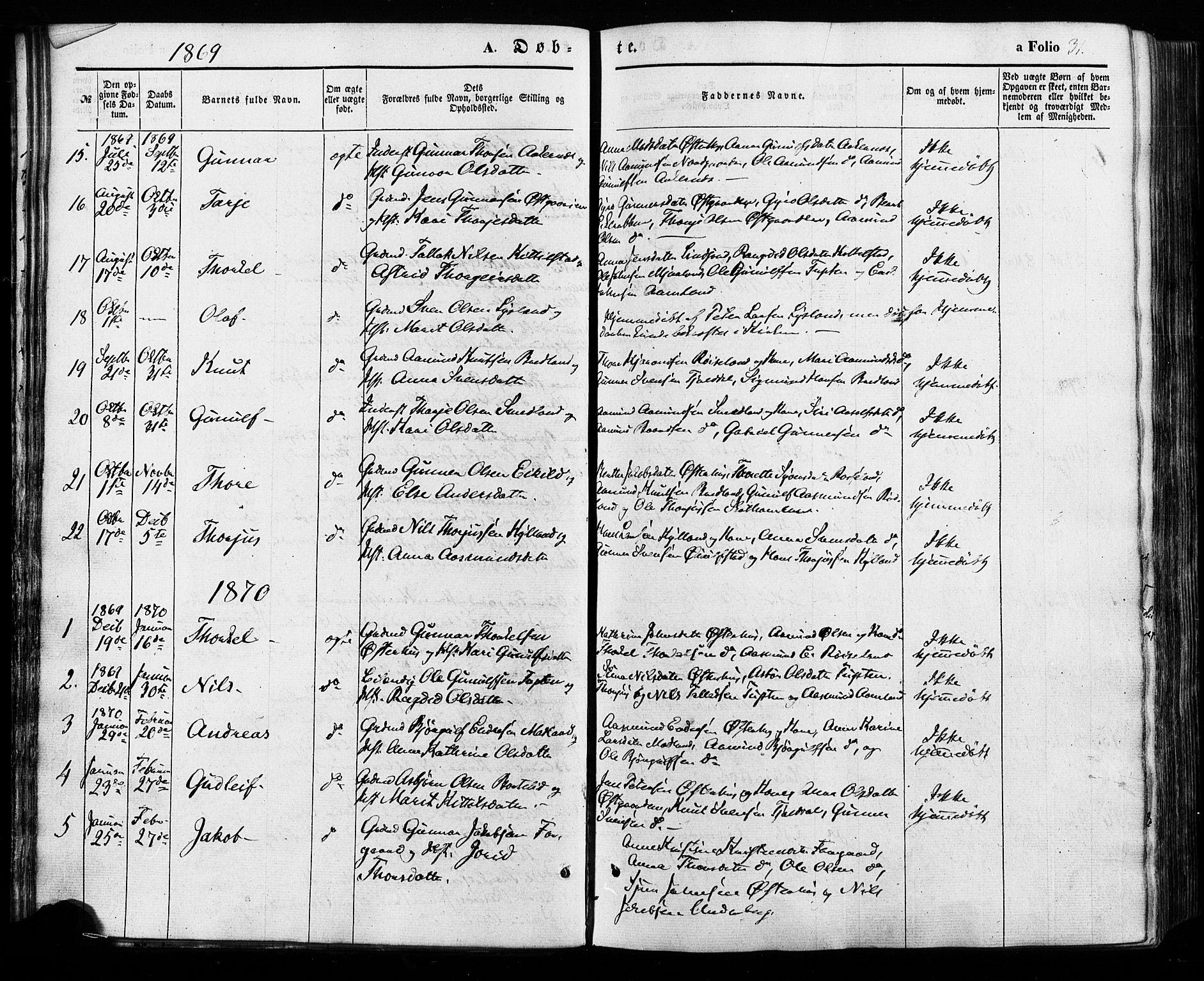 Åseral sokneprestkontor, SAK/1111-0051/F/Fa/L0002: Parish register (official) no. A 2, 1854-1884, p. 31
