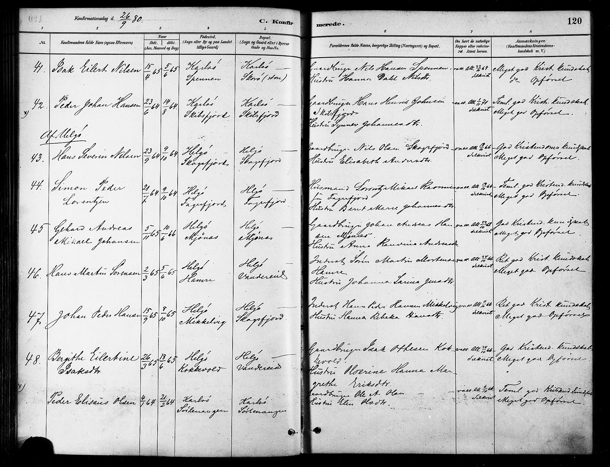 Karlsøy sokneprestembete, SATØ/S-1299/H/Ha/Haa/L0006kirke: Parish register (official) no. 6, 1879-1890, p. 120