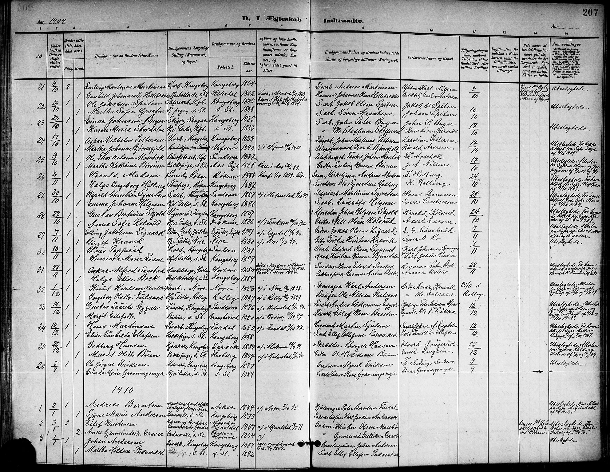 Kongsberg kirkebøker, AV/SAKO-A-22/G/Ga/L0007: Parish register (copy) no. 7, 1901-1915, p. 207