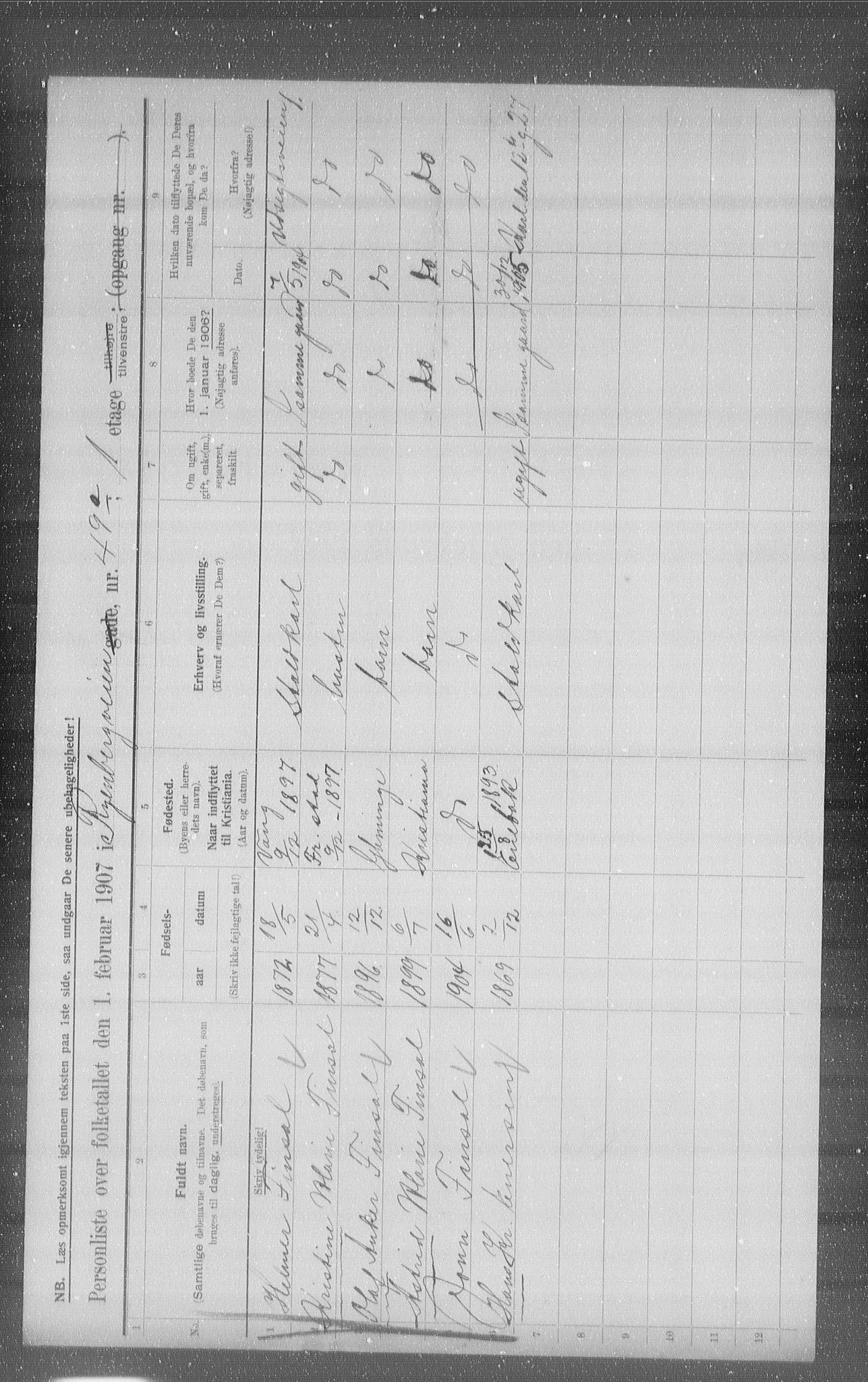 OBA, Municipal Census 1907 for Kristiania, 1907, p. 43844