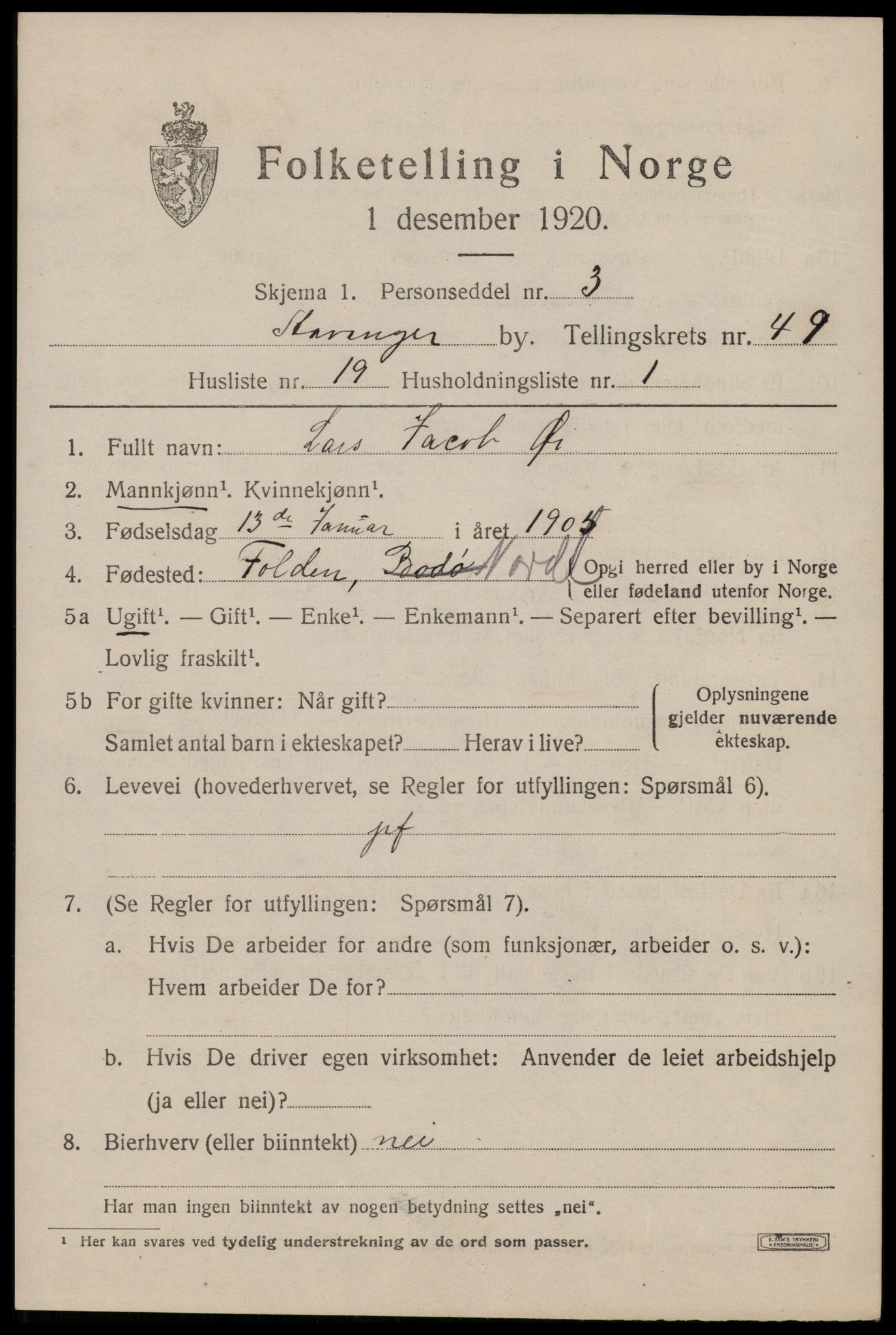 SAST, 1920 census for Stavanger, 1920, p. 118690