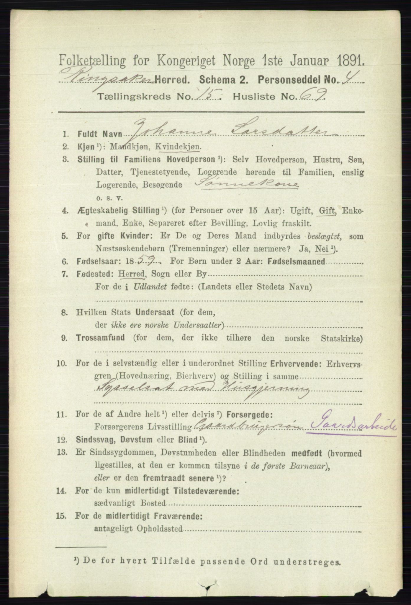 RA, 1891 census for 0412 Ringsaker, 1891, p. 8909