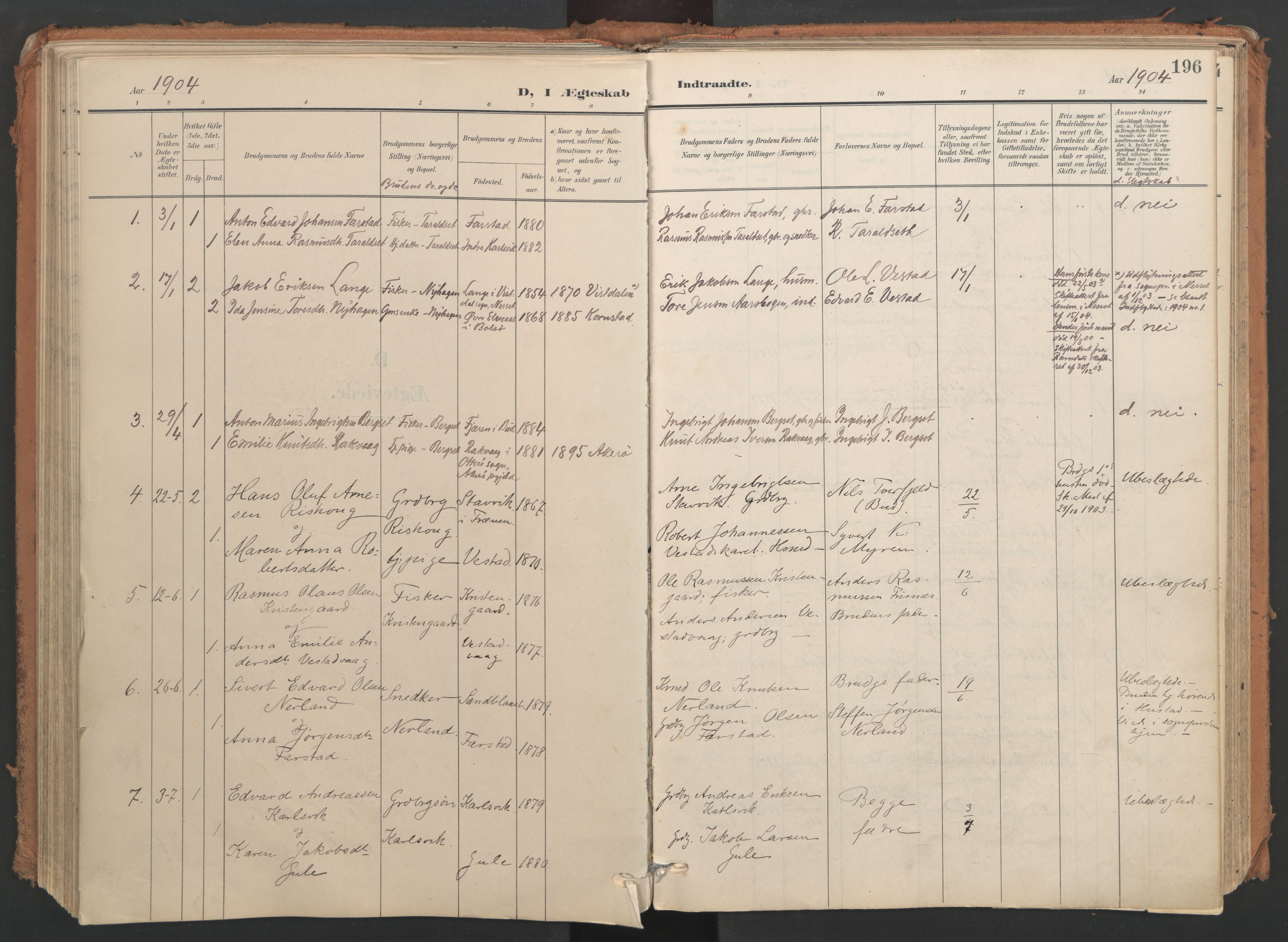 Ministerialprotokoller, klokkerbøker og fødselsregistre - Møre og Romsdal, AV/SAT-A-1454/566/L0771: Parish register (official) no. 566A10, 1904-1929, p. 196