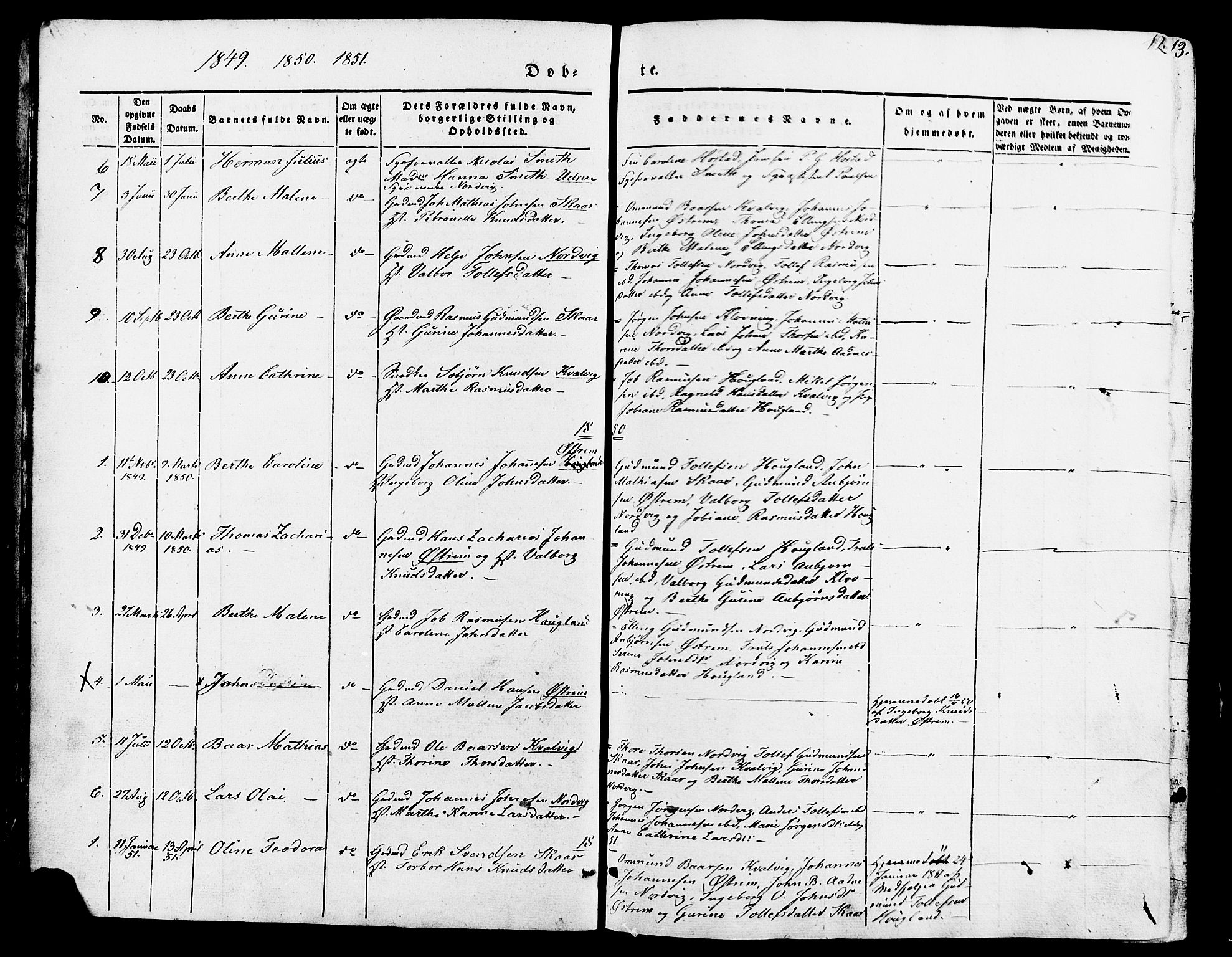 Torvastad sokneprestkontor, SAST/A -101857/H/Ha/Haa/L0007: Parish register (official) no. A 7, 1838-1882, p. 12