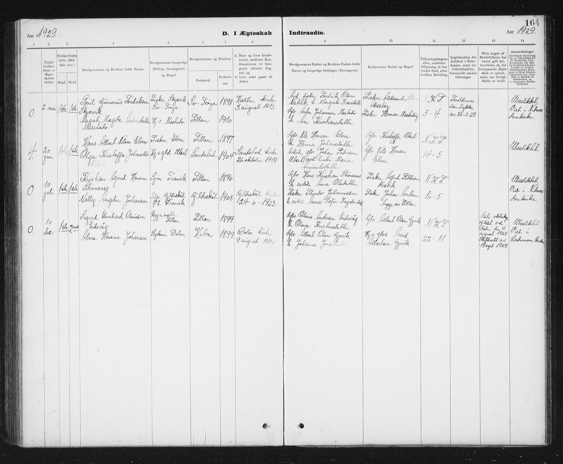 Ministerialprotokoller, klokkerbøker og fødselsregistre - Sør-Trøndelag, AV/SAT-A-1456/637/L0563: Parish register (copy) no. 637C04, 1899-1940, p. 164