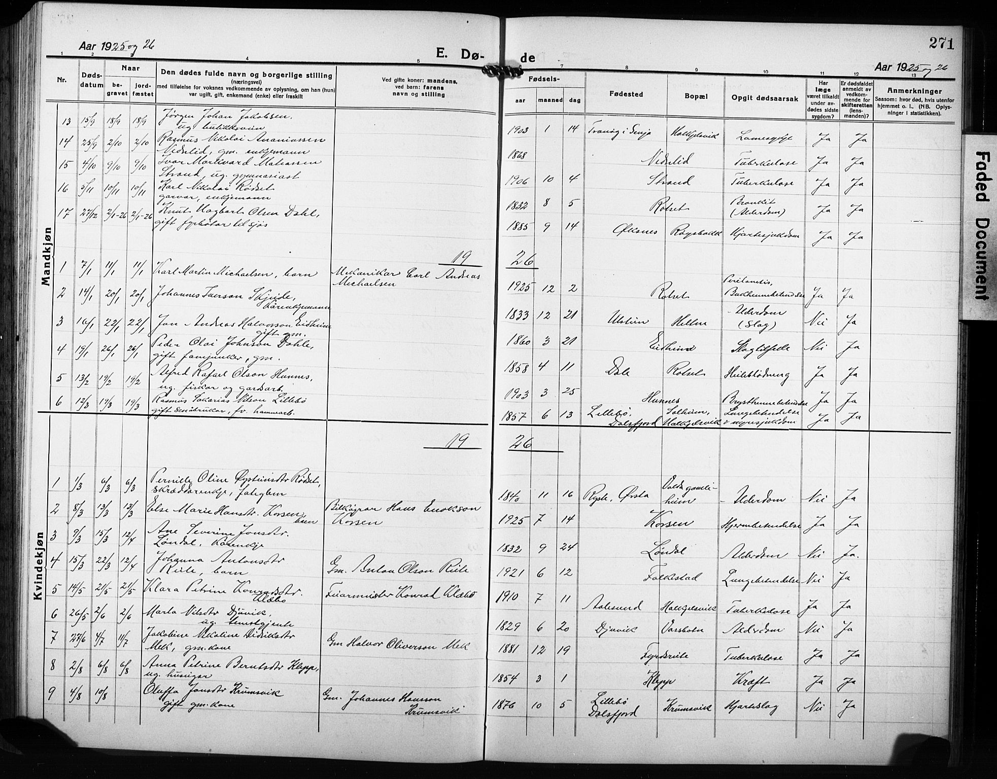 Ministerialprotokoller, klokkerbøker og fødselsregistre - Møre og Romsdal, AV/SAT-A-1454/511/L0160: Parish register (copy) no. 511C06, 1920-1932, p. 271