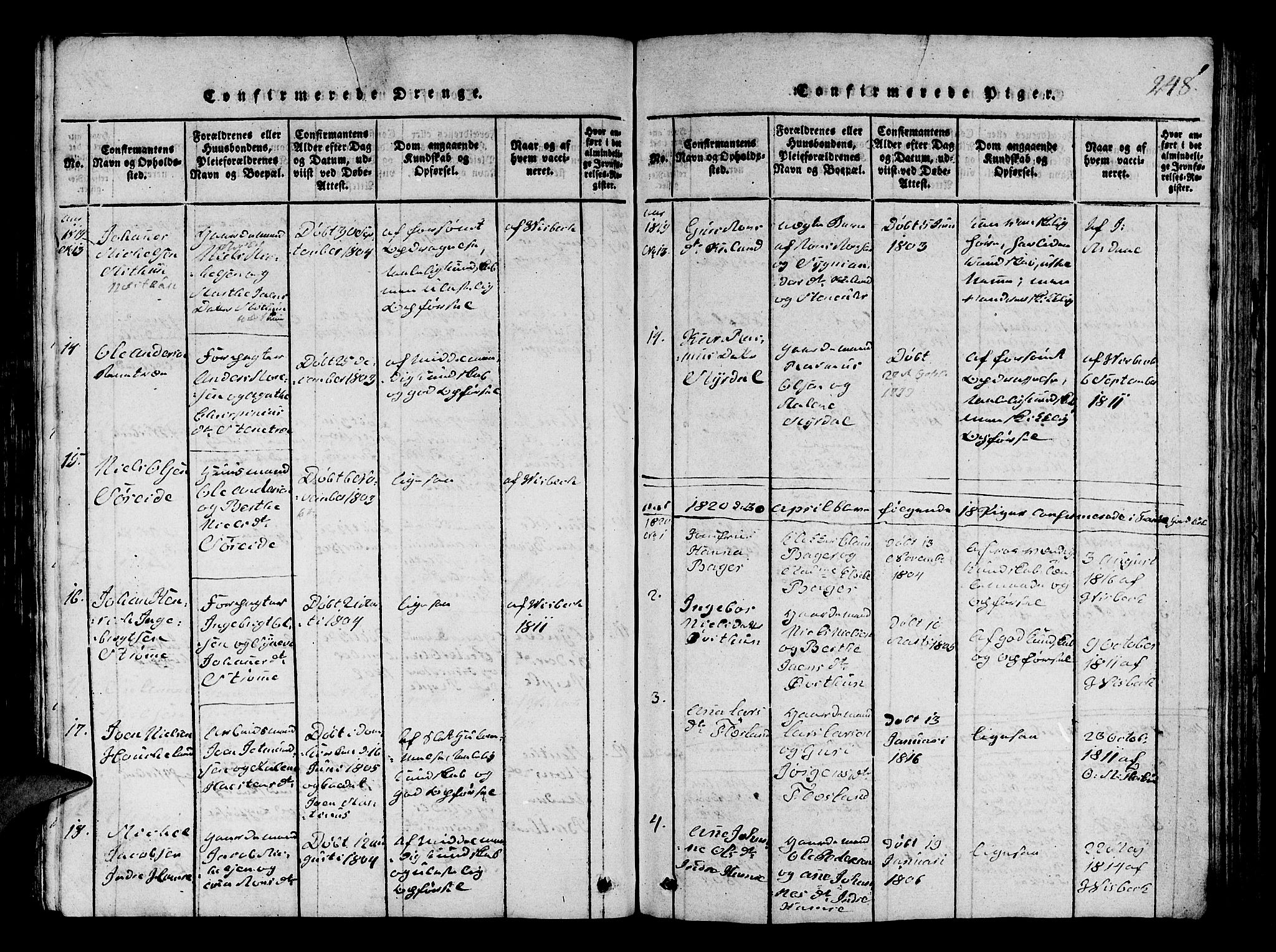 Fana Sokneprestembete, SAB/A-75101/H/Hab/Haba/L0001: Parish register (copy) no. A 1, 1816-1836, p. 248